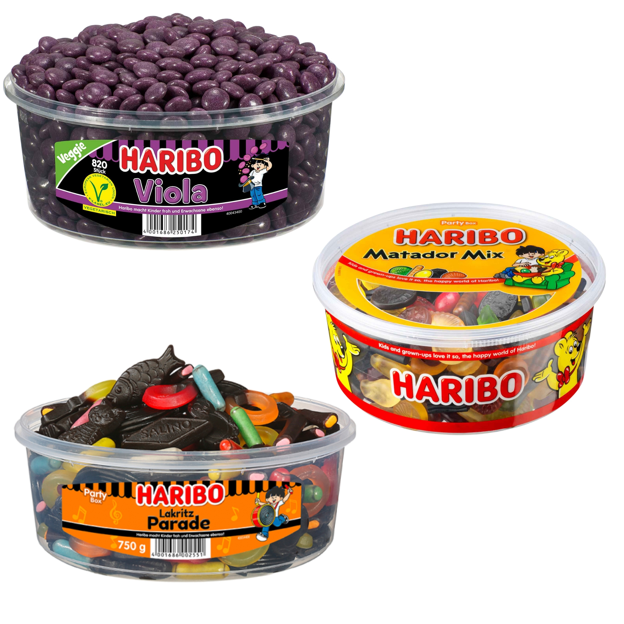 Image of Haribo Party Mix: 1x Viola 1150g, 1x Matador 1000g & 1x Lakritz Parade 750g | Total Content 2900g | Perfect For Parties, Offices & Kids' Birthdays