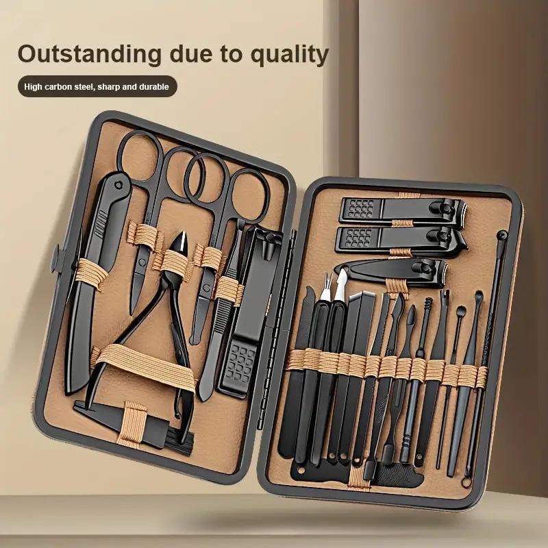 TEMU 24-piece Deluxe Stainless Steel Nail And Foot Repair Kit, Manicure Tools, Professional Nail Clippers, Scissors, And Beauty Tools With Portable