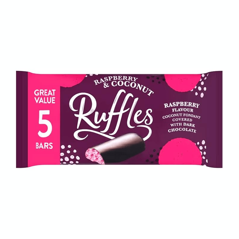   5 pack of 26g bars 130g total raspberry flavored coconut fondant covered in rich   classic retro british sweet treat