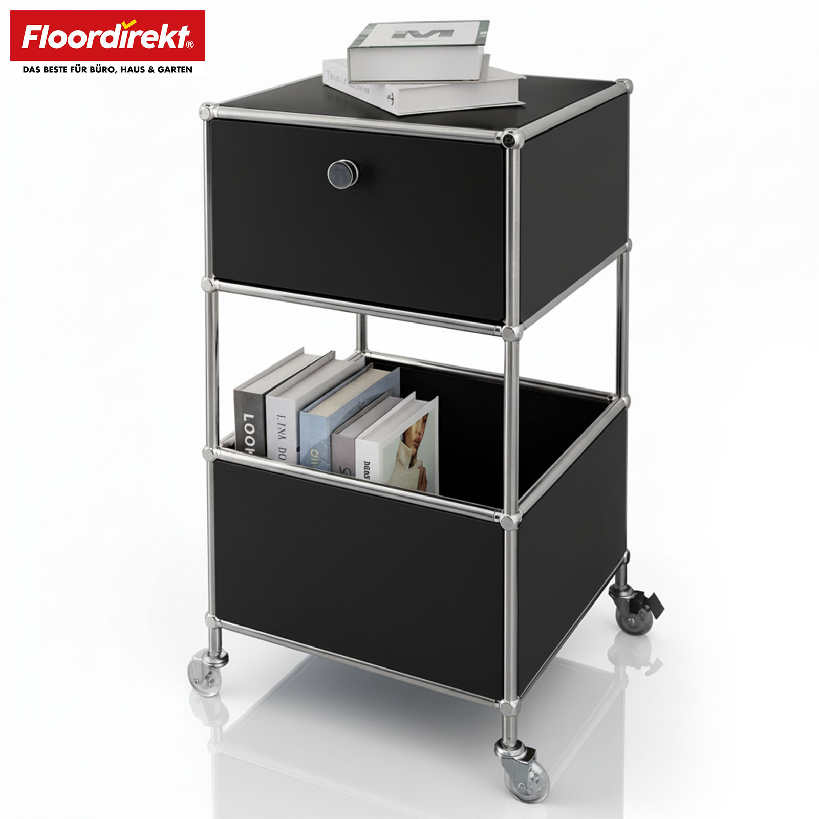 TEMU FLOORDIREKT Epure MK-145 (40 x 40 cm), 3-stöckiger Rollcontainer mit Schublade & Ablagen, Mobil & Kompakt