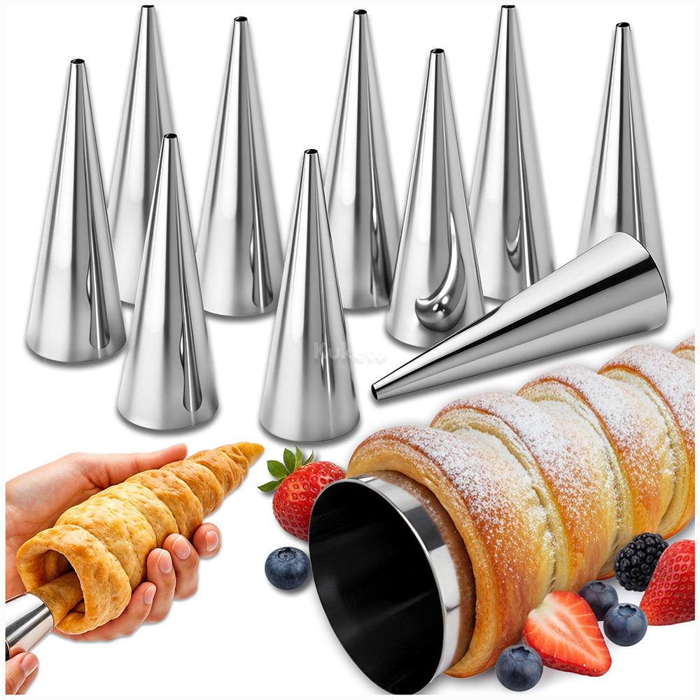 TEMU Muffin Tin - Xxl Stainless Steel Set Of 10pcs, 12 Cm, For Baking French Cream-filled Eclairs, Croissants, And Other Pastry Rolls, Kitchen