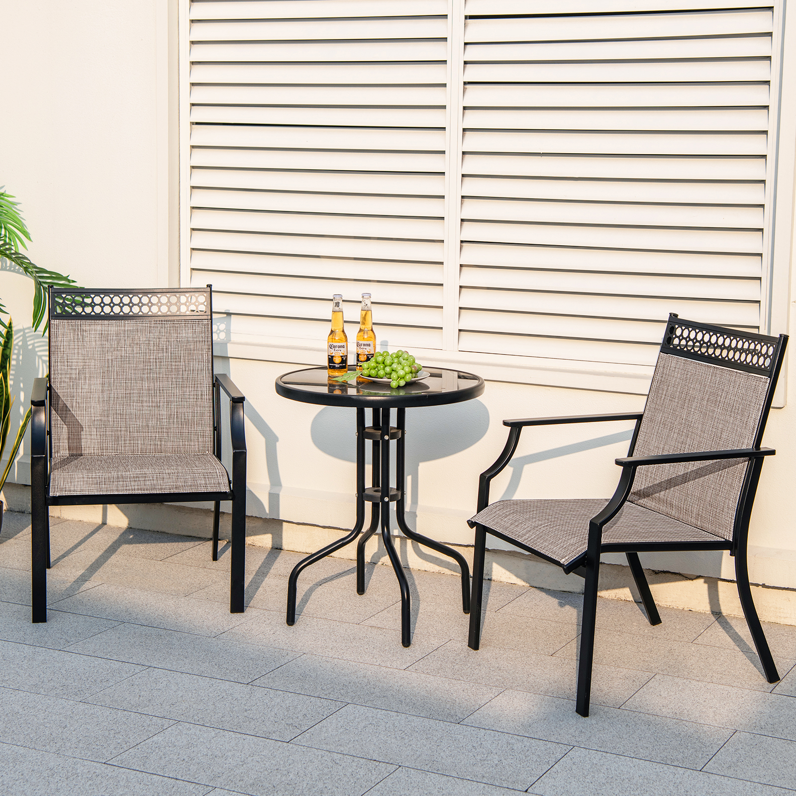 Image of Patio Chairs Set Of 2, Outdoor Dining Chairs W/ All Weather Breathable Fabric, High Backrest, Comfortable Armrests, Heavy Duty Metal Armchair For Lawn, Garden, Backyard, Poolside, Porch