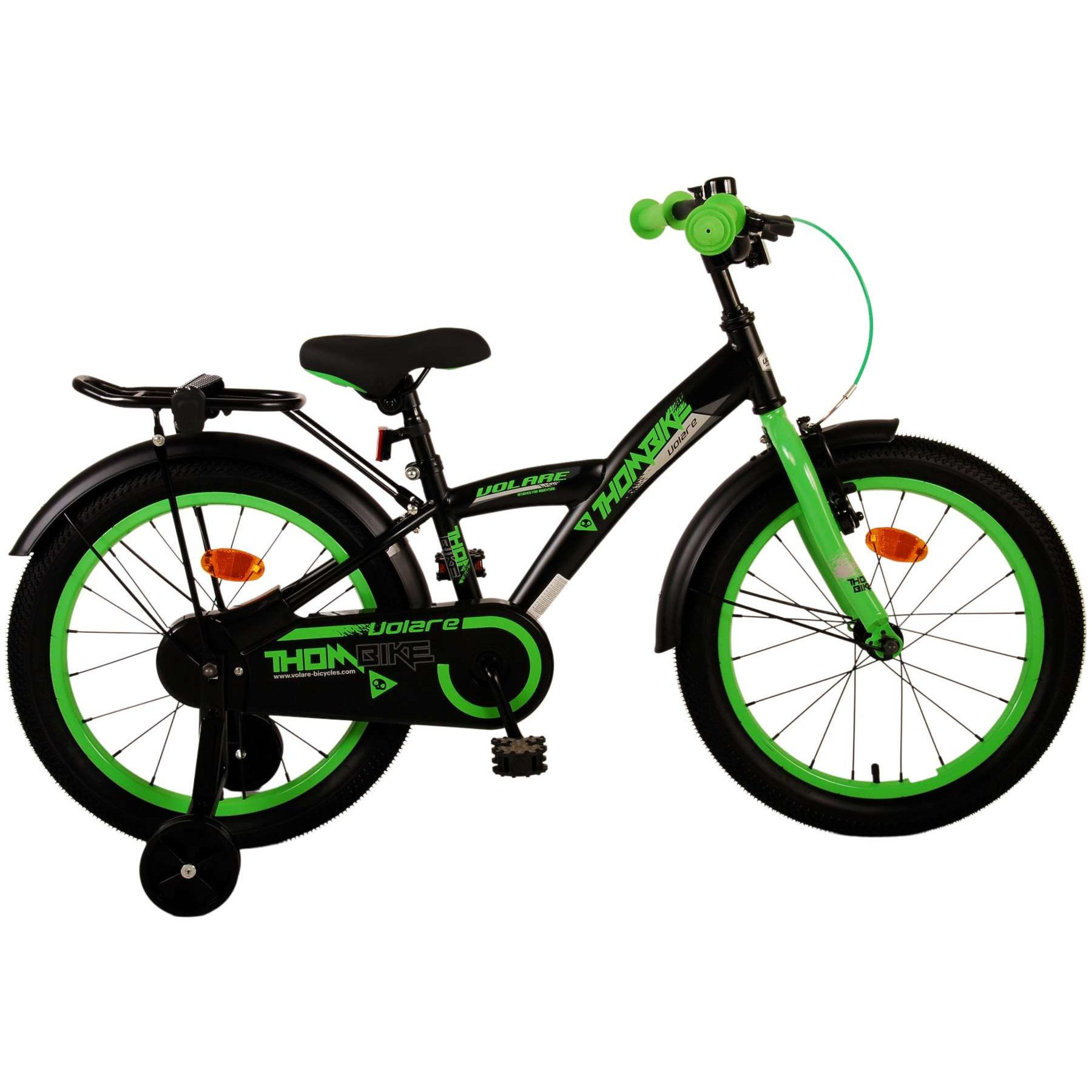 Image of 18-inch Boys' Bicycle With Coaster Brake, Mudguards, , Side Stand, Training Wheels, And Rear Rack - Thombike Black Green 21794