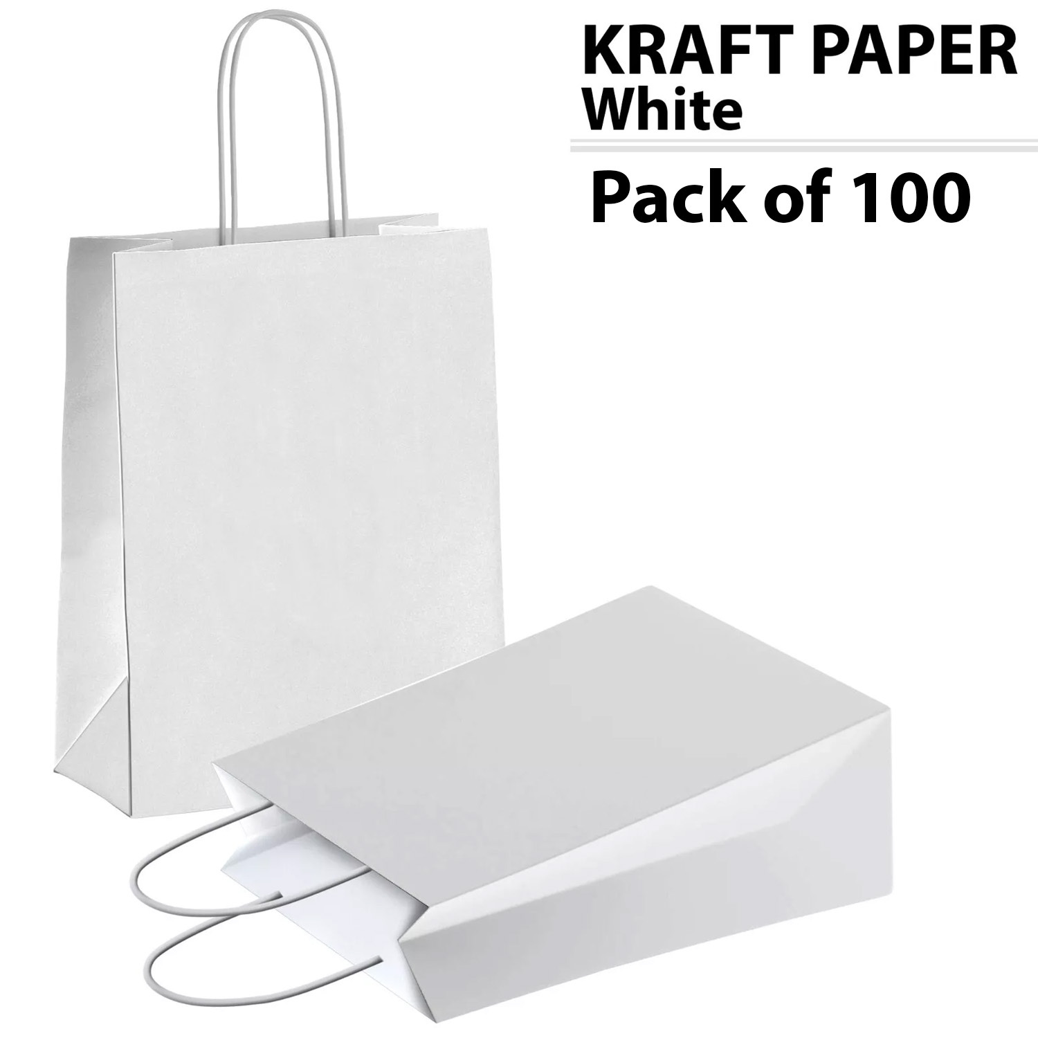 TEMU 100 Pack White Paper Gift Bags With Strong Twist Handles 18 X 22 X 8 Cm, 2kg Weight Capacity Party Bags For Birthdays, Retail, Crafts, Wedding