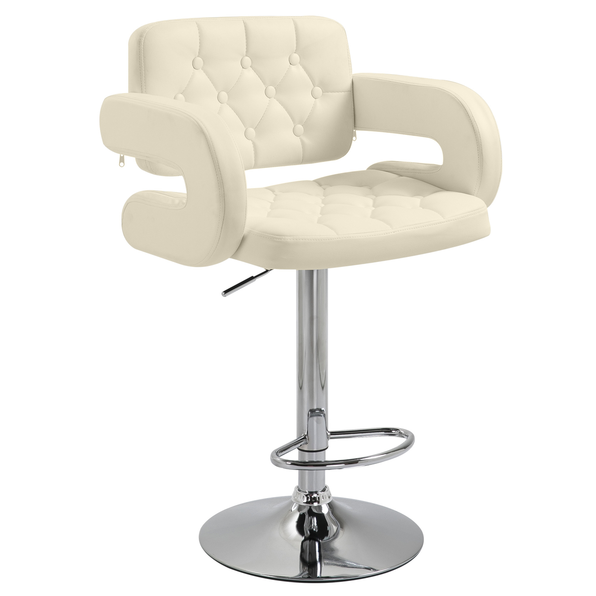 Image of Homcom Bar Stool, Adjustable Height Bar Chair With Padded Backrest, Footrest And Armrests, High Kitchen Chair In Pu And Metal For Dining Room, Counter, White