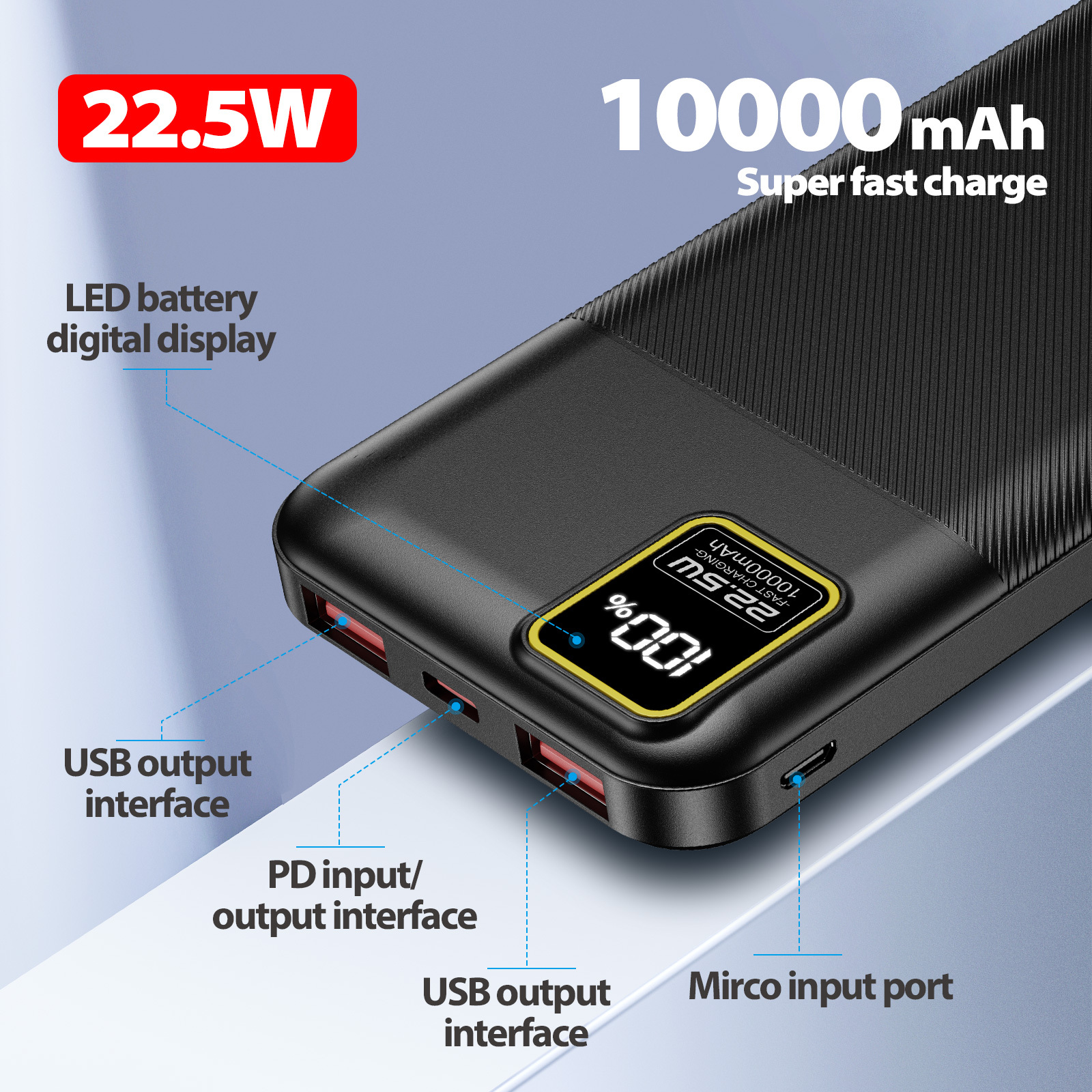   bater&iacute;a port&aacute;til de 10000mah con carga r&aacute;pida - 22.5w pd carga r&aacute;pida, pantalla led de bater&iacute;a + entrada usb-c/usb-a, bater&iacute;a externa ultra delgada para iphone 17/16/15/14,  , samsung, tabletas, emergencias de viaje y exteriores Detalles del producto 2