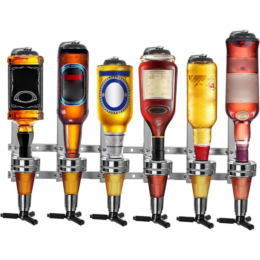 E-shop 6 Kopf 6 x 30 ml Dispenser Flaschenhalter Wandmontage Bar Spender Spirituosen Getränkehalter Aluminium für Hausbar Küche oder Bar