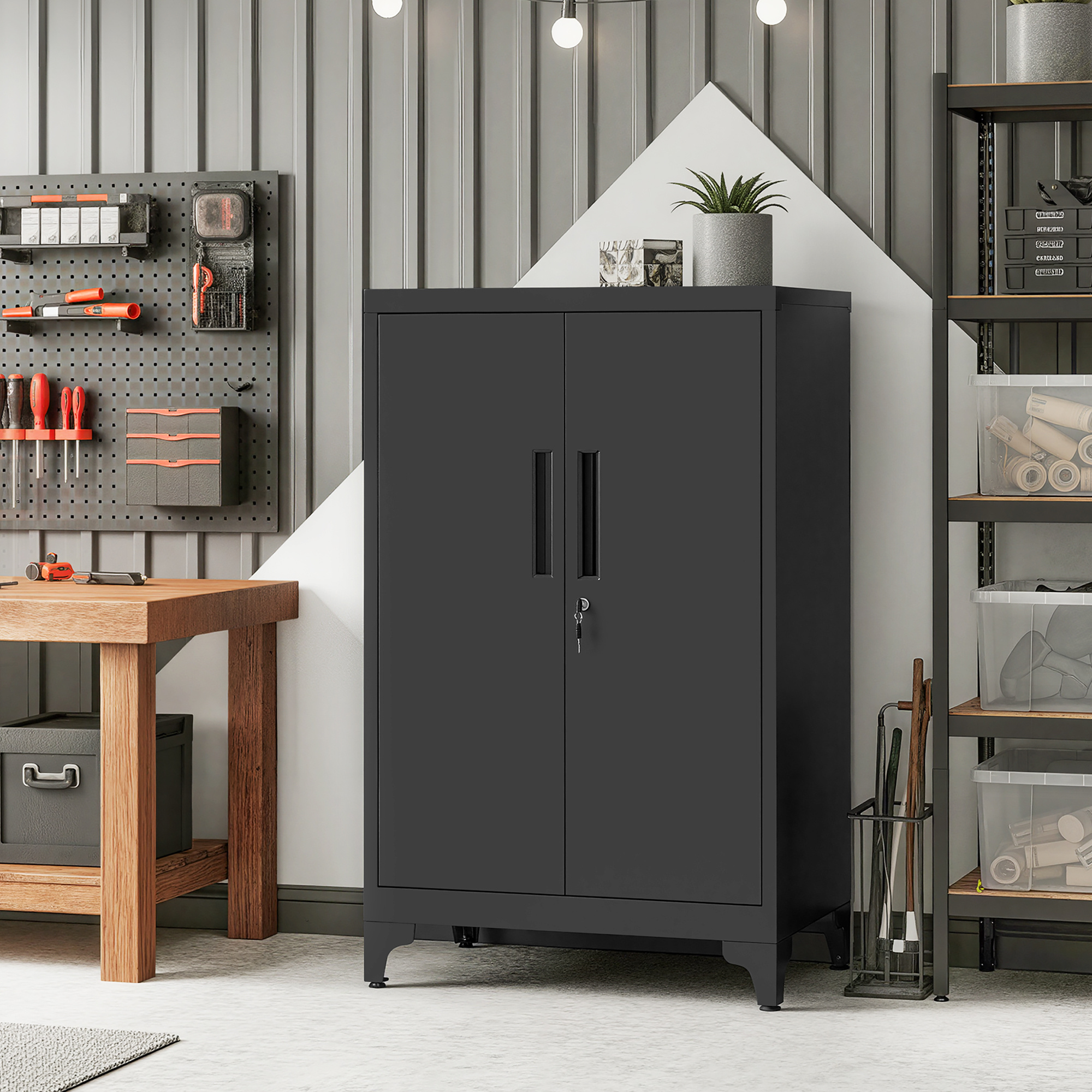 E-shop Aktenschrank, Mehrzweckschrank, Büroschrank mit 2 Türen, Schrank abschließbar, Aufbewahrungsschrank aus Stahl, für Arbeitszimmer, Wohnzimmer,