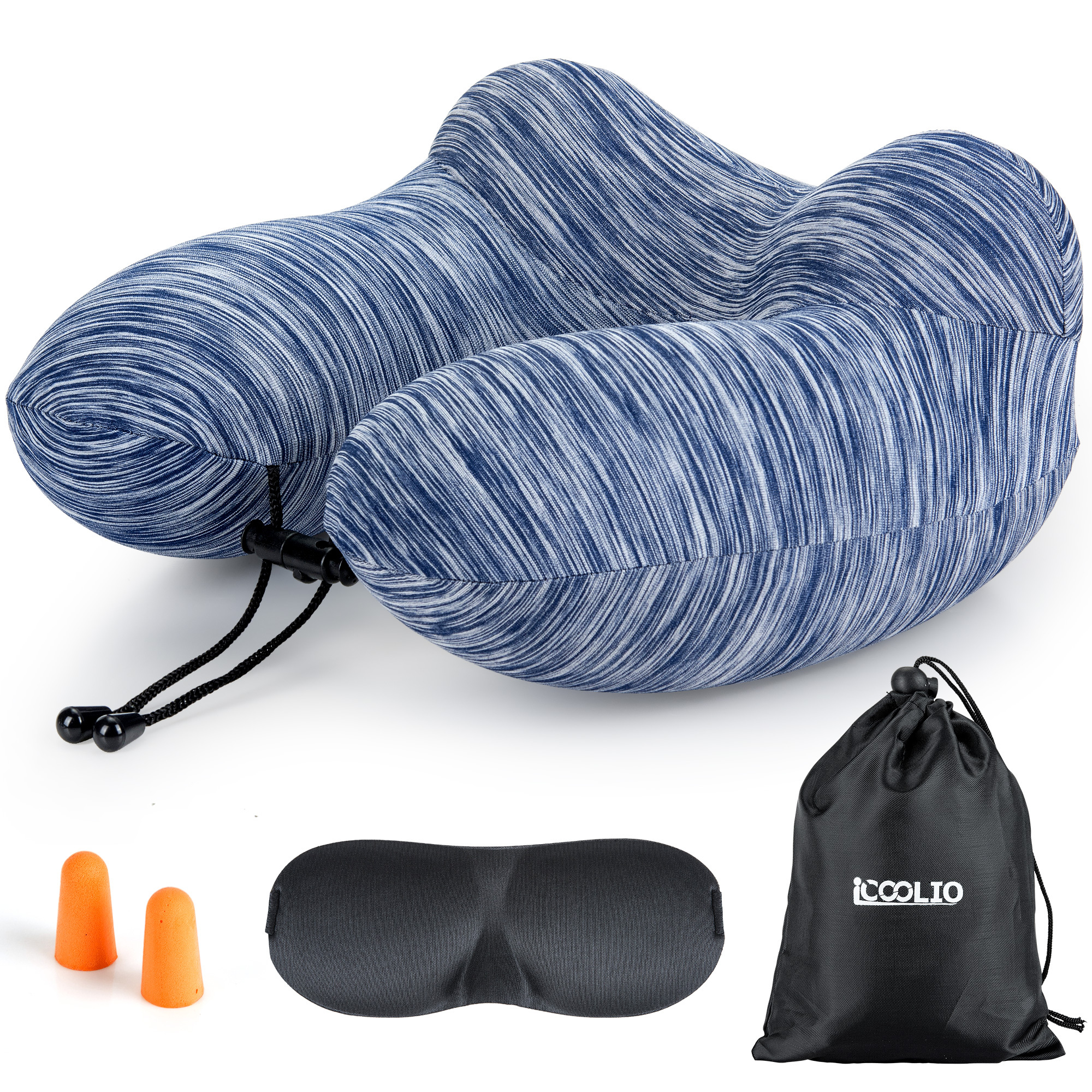 Image of Icoolio Inflatable Airplane Neck Pillow, Travel Pillow For Car, Washable Cover With Sleep Mask, Neck Support For Adults, Travel Pillow
