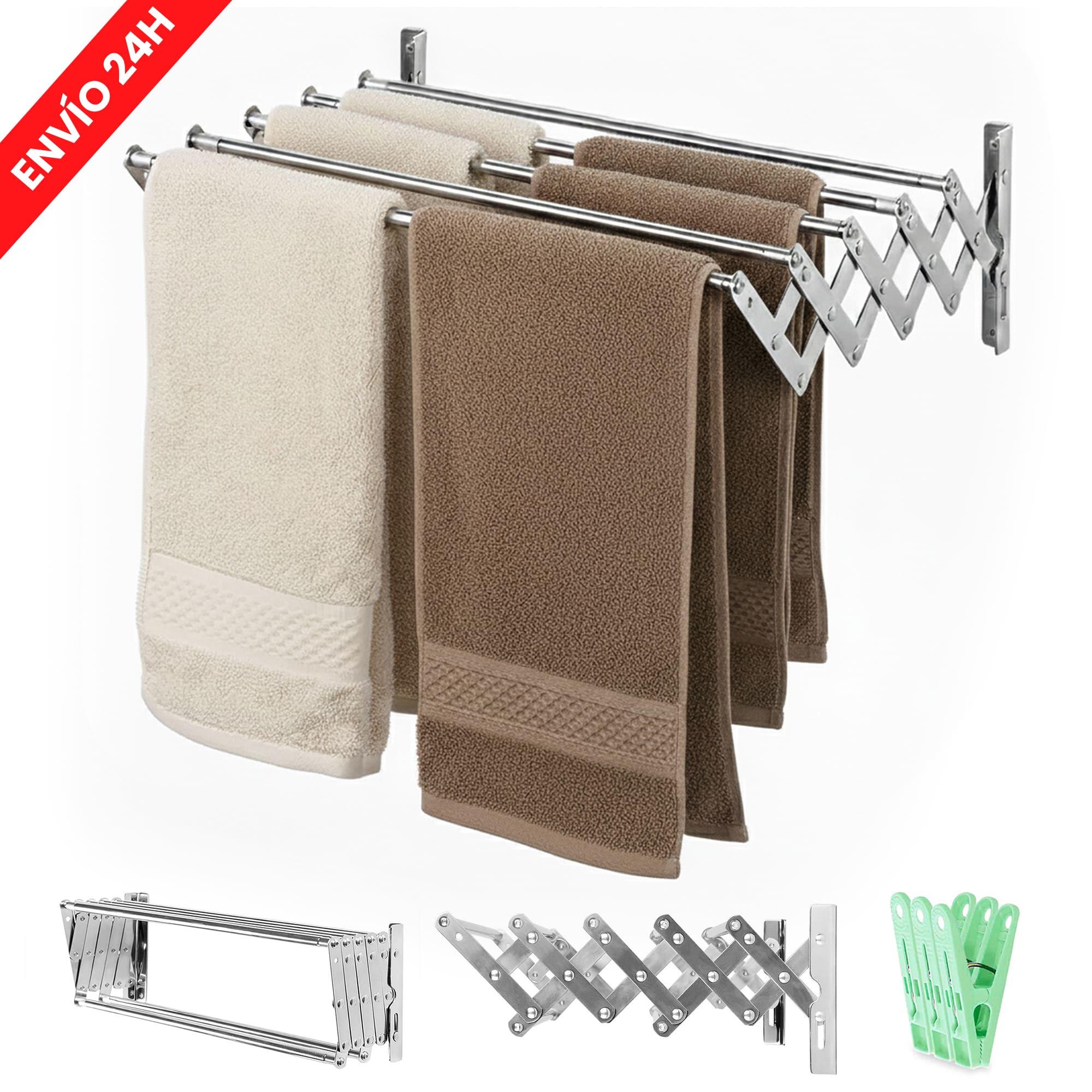 Foldable Wall-mounted Clothesline - Lengths | Extendable For Indoor And Outdoor Use With 5 Drying Bars And Clips Included