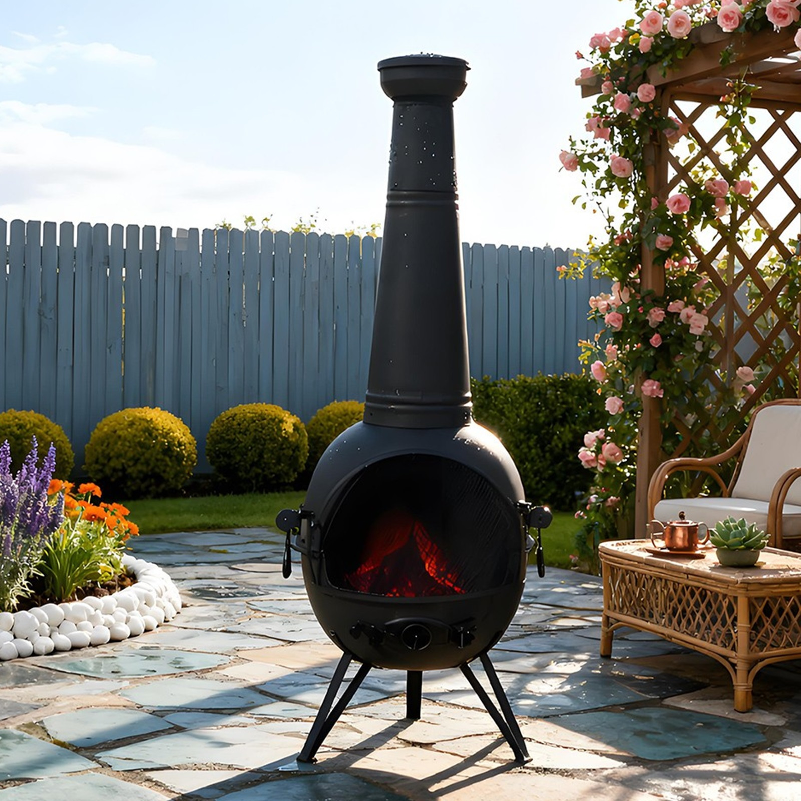 TEMU Large 130cm Tall Garden Patio Chiminea Wood Log Burner Grill Heater