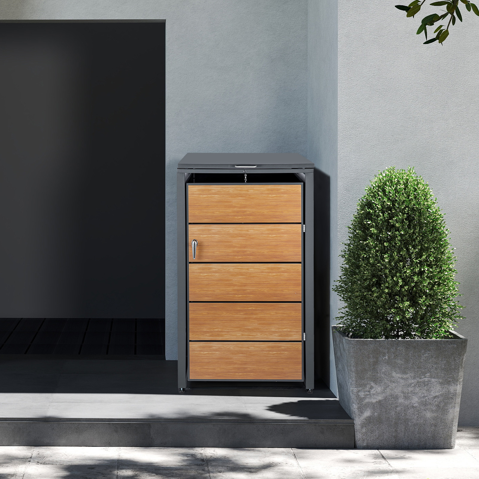 Image of Wheelie Bin Box For , Container Box, Capacity Up To 240 L, Wheelie Bin Cover, Lockable, Rubbish Box For Single Bin, 68 X 116 X 80 Cm