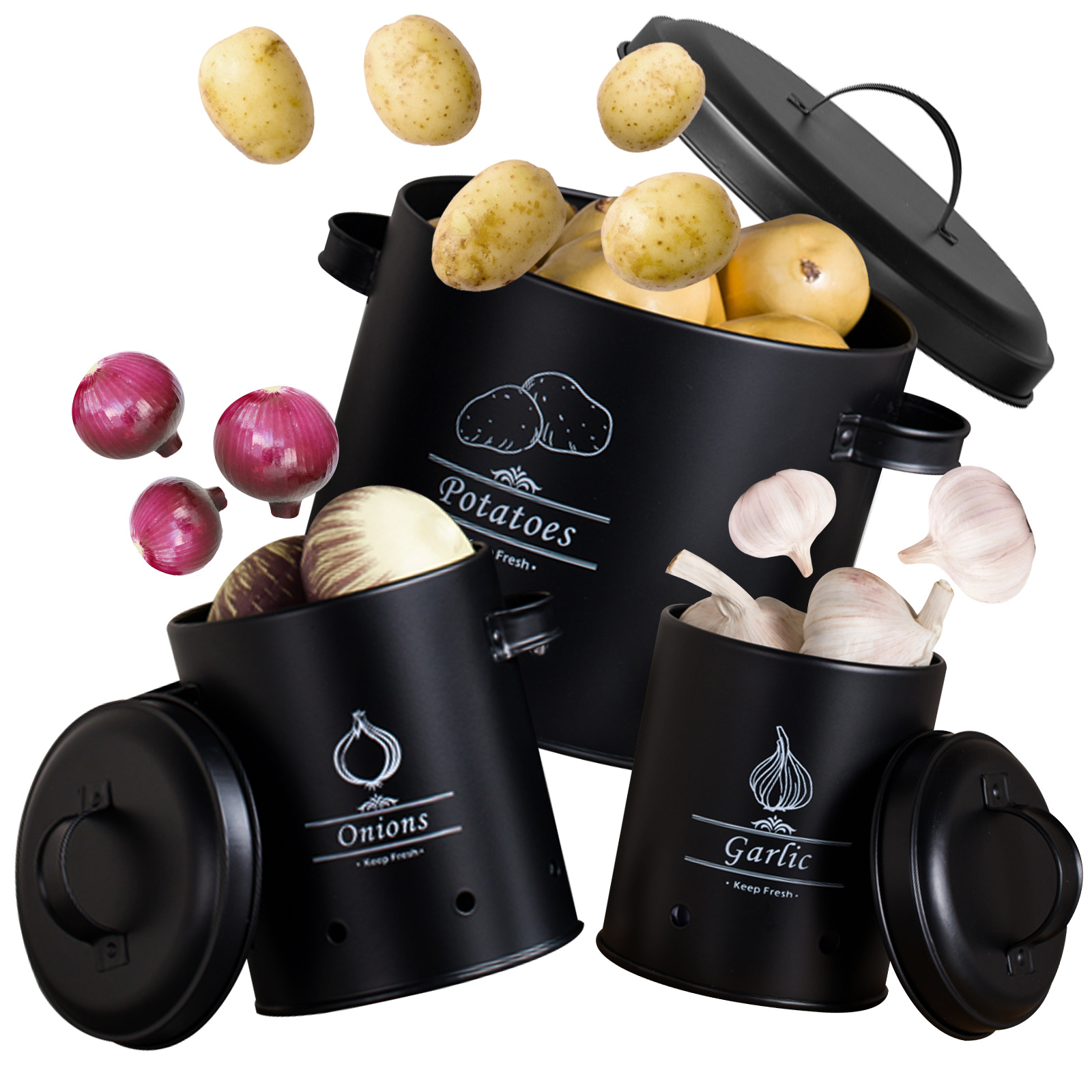 3rd Set Premium Potato Storage Box Set Vegetables Fresh - Way For Onion Storage, Potato Storage, And Garlic Storage (black)