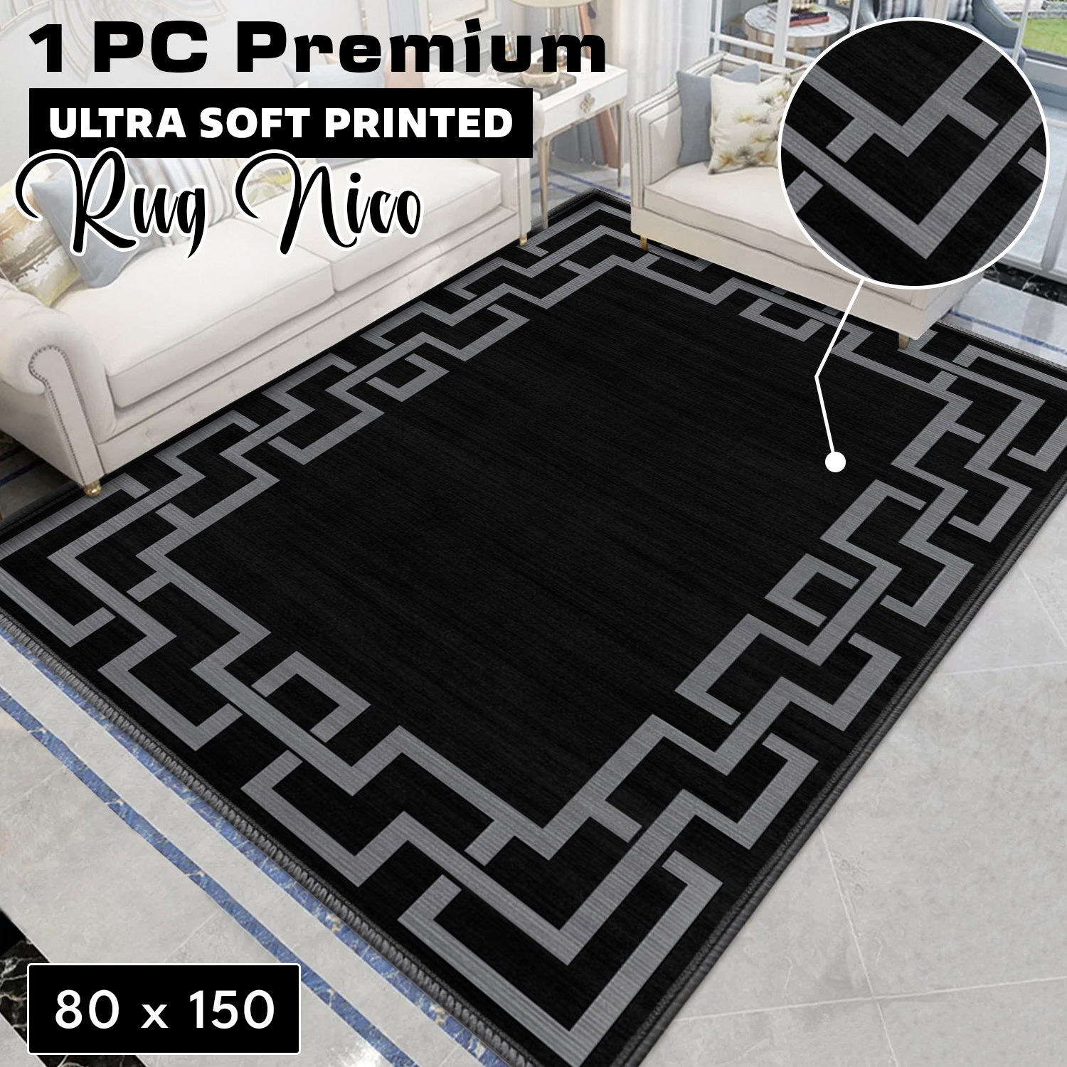 TEMU 1pc Premium Printed Rug – Non-slip Washable Mat, Themed Floor Mat For Living Room, Bedroom, Dining Decor, Thickened Wear-resistant Patterned