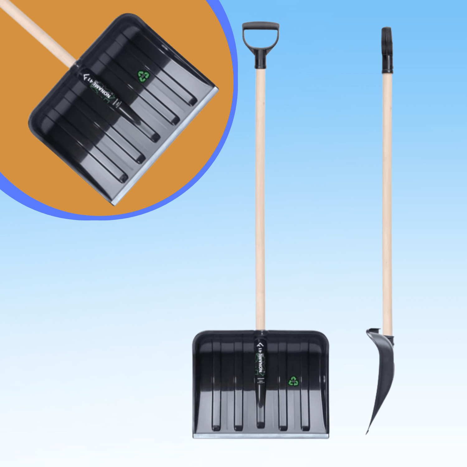 Image of Snow Shovel, Shovel, Shovel With Wooden Handle, 41 Cm Wide Blade, Sturdy, Ergonomic Grip
