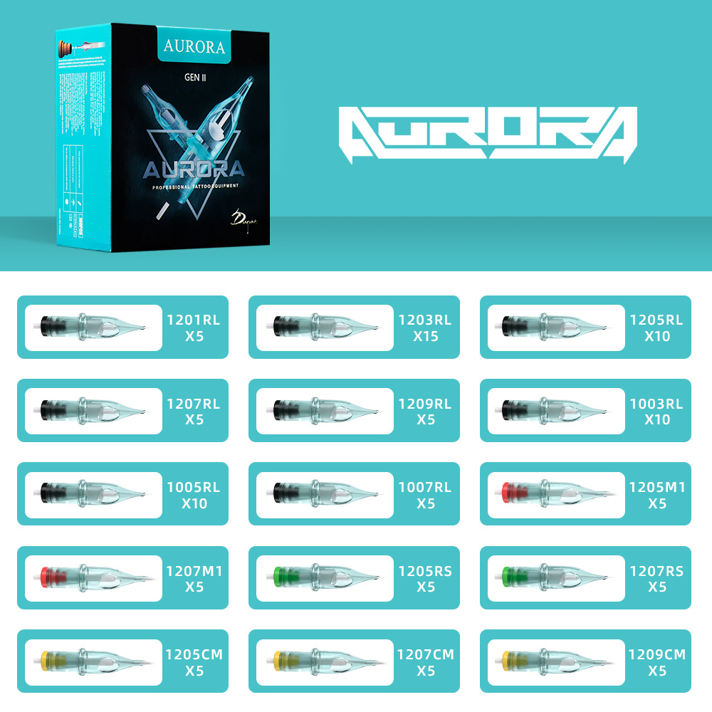 Image of Aurora Tattoo Needles 100pcs, (5*1201rl, 15*1203rl, 10*1205rl, 5*1207rl, 5*1209rl, 10*1003rl, 10*1005rl, 5*1007rl, 5*1205rs, 5*1207rs, 5*1205cm, 5*1207cm, 5*1209cm, 5*1205m1, 5*1207m1)