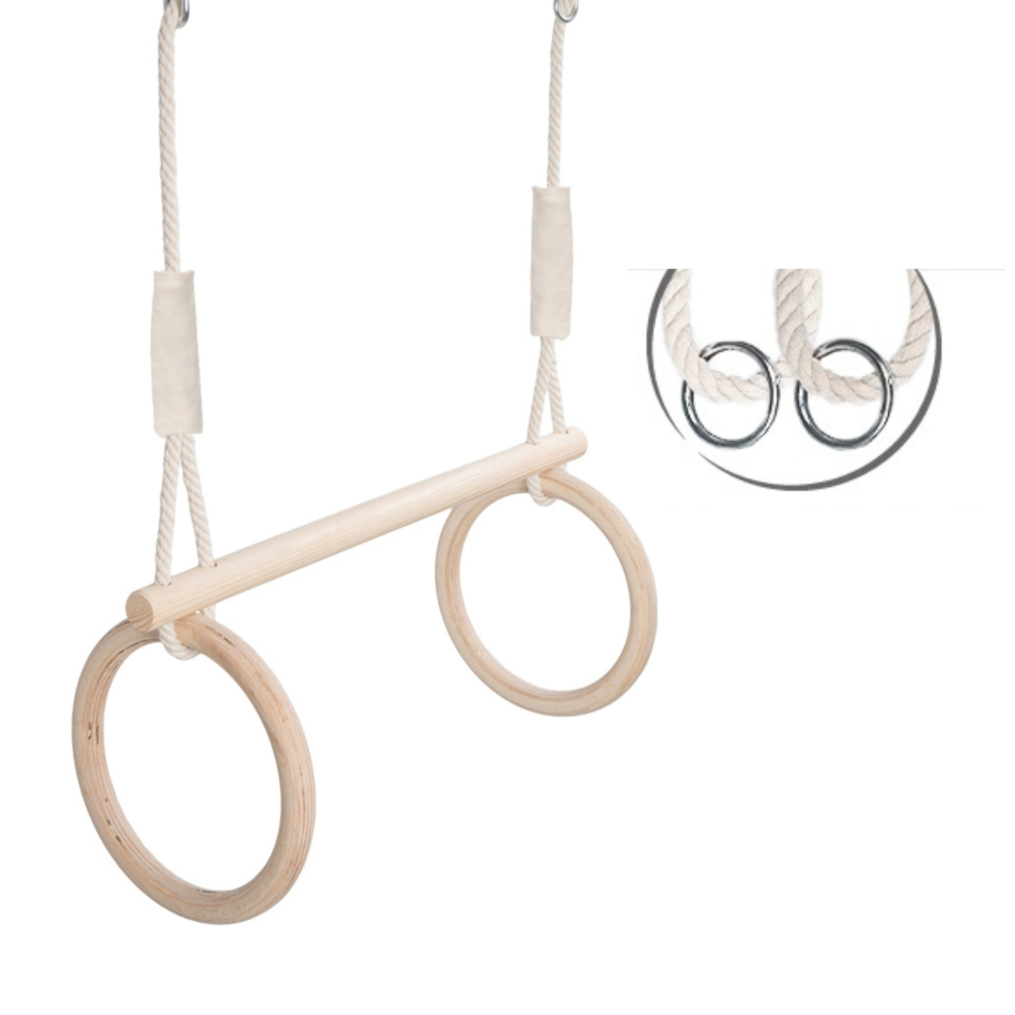 Image of Gymnastics Set With A Bar And Rings, Wooden Bar With Adjustable Rope, Exercise And Activity Equipment, Gymnastic Handles