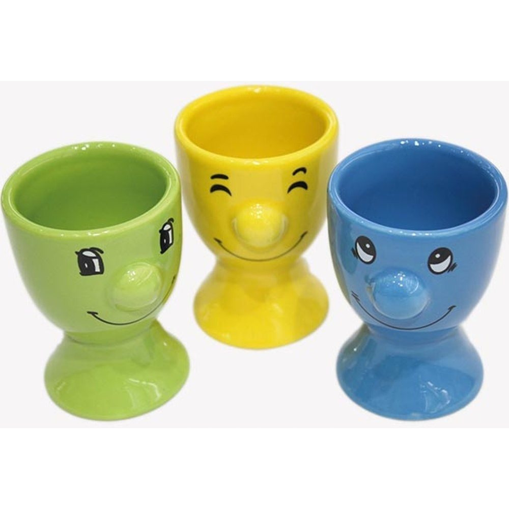 Image of 6-piece Set Of Ceramic Egg Cups With Faces, Colorful Egg Holders, Egg Cups