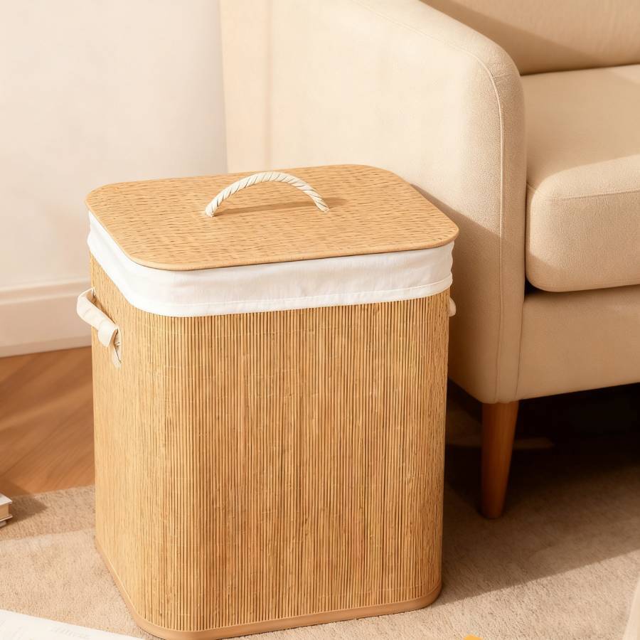 TEMU de Bambú con - Cesto de Bambú para Ropa Rectangular, y Cuadrado - Cesto para organización y (Rectangular - )30*40*60CM