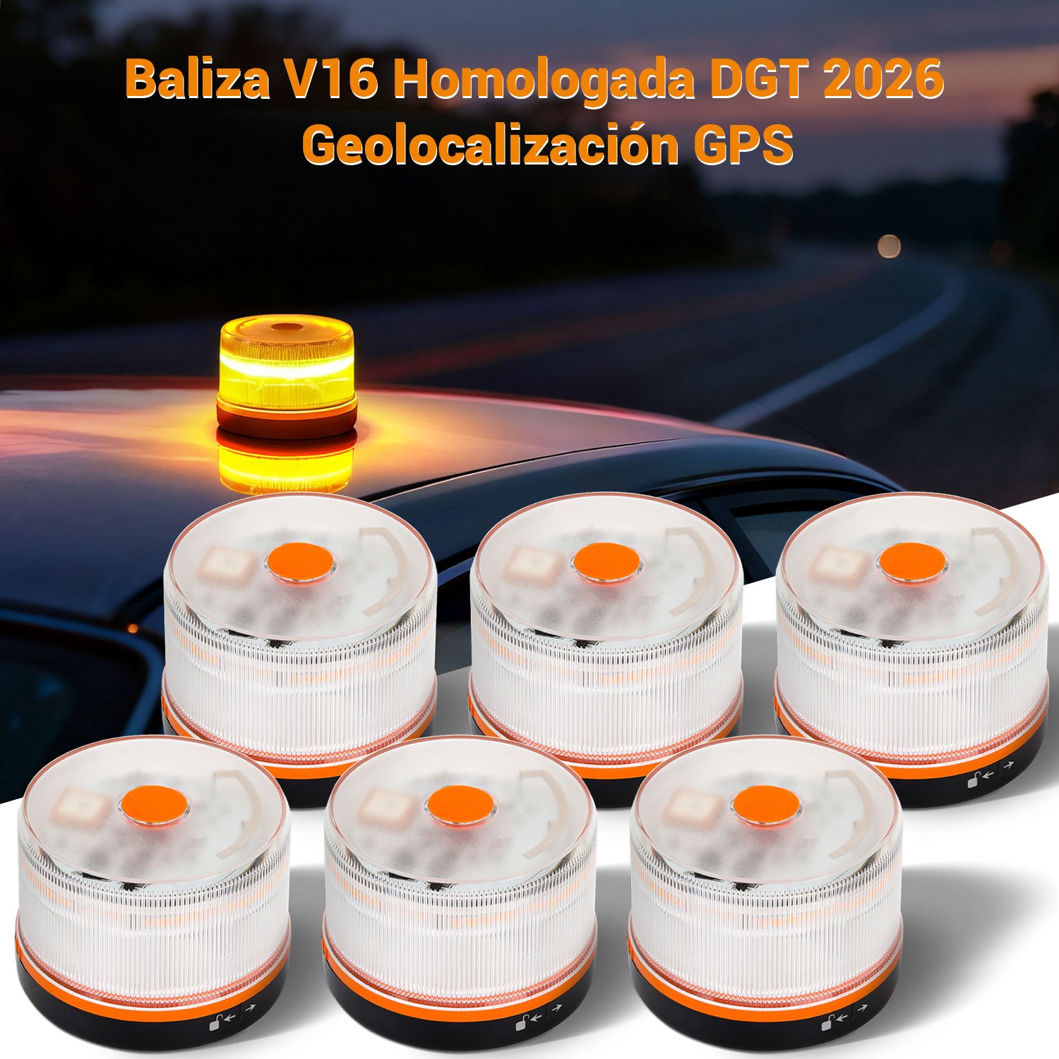 TEMU V16 Homologada DGT 2026 con Geolocalización Luz Emergencia 360° 1 Km de Visibilidad