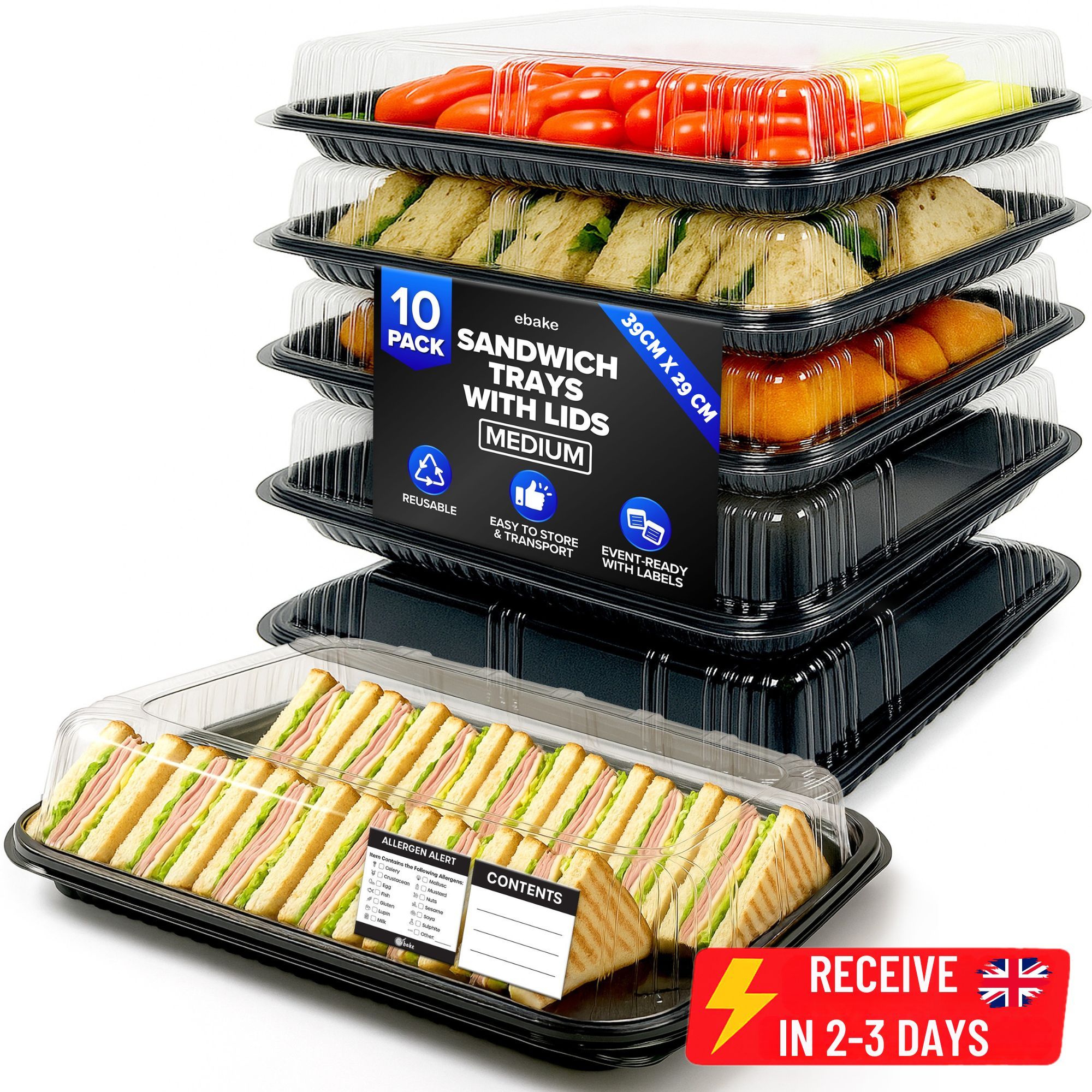 TEMU Sandwich Platter Trays With Lids - Buffet Trays With Lids & Labels, Catering Trays With Lids For Sandwich Trays And Sushi Platters