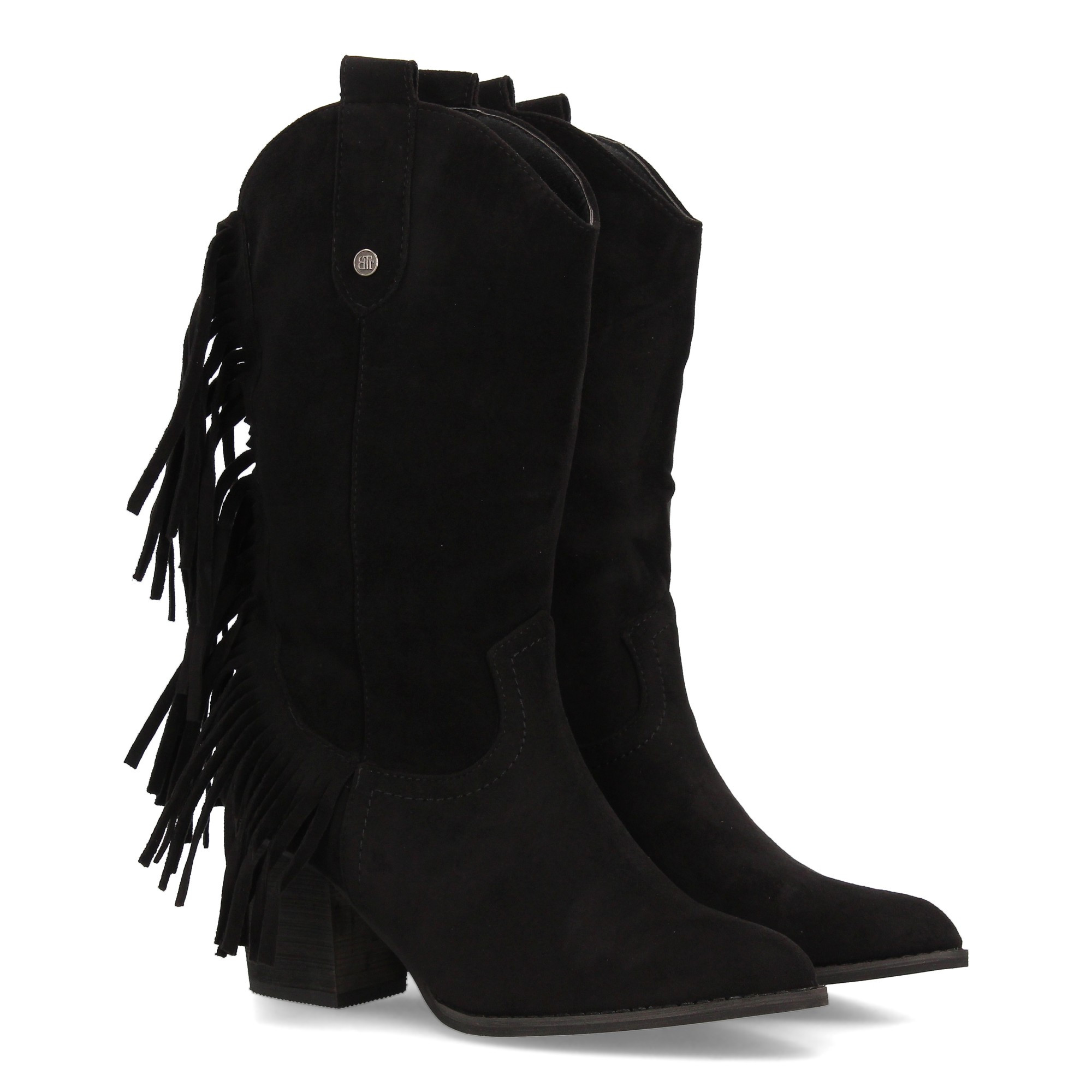 Image of Mid-calf Cowboy Boot With Lateral Fringe Detail. Wide Medium-height Heel And Pull Tabs. Lateral Zipper Closure Ideal For Autumn-winter Season.