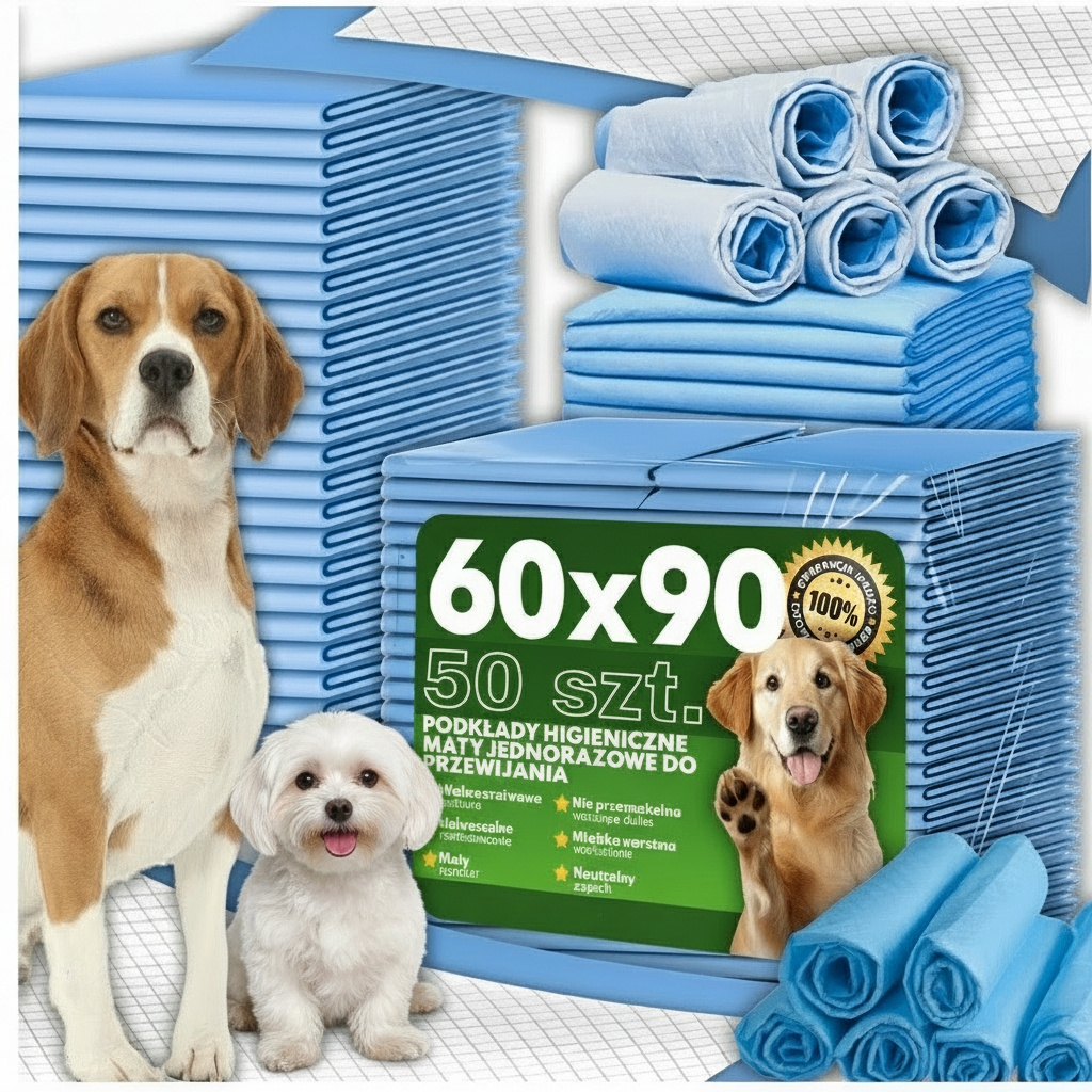 E-shop 50 Stück hygienische Welpenunterlagen, Hunde- und Katzenmatten, super saugfähig, 60x90 cm, für Transportboxen, Wickeln, Senioren- und