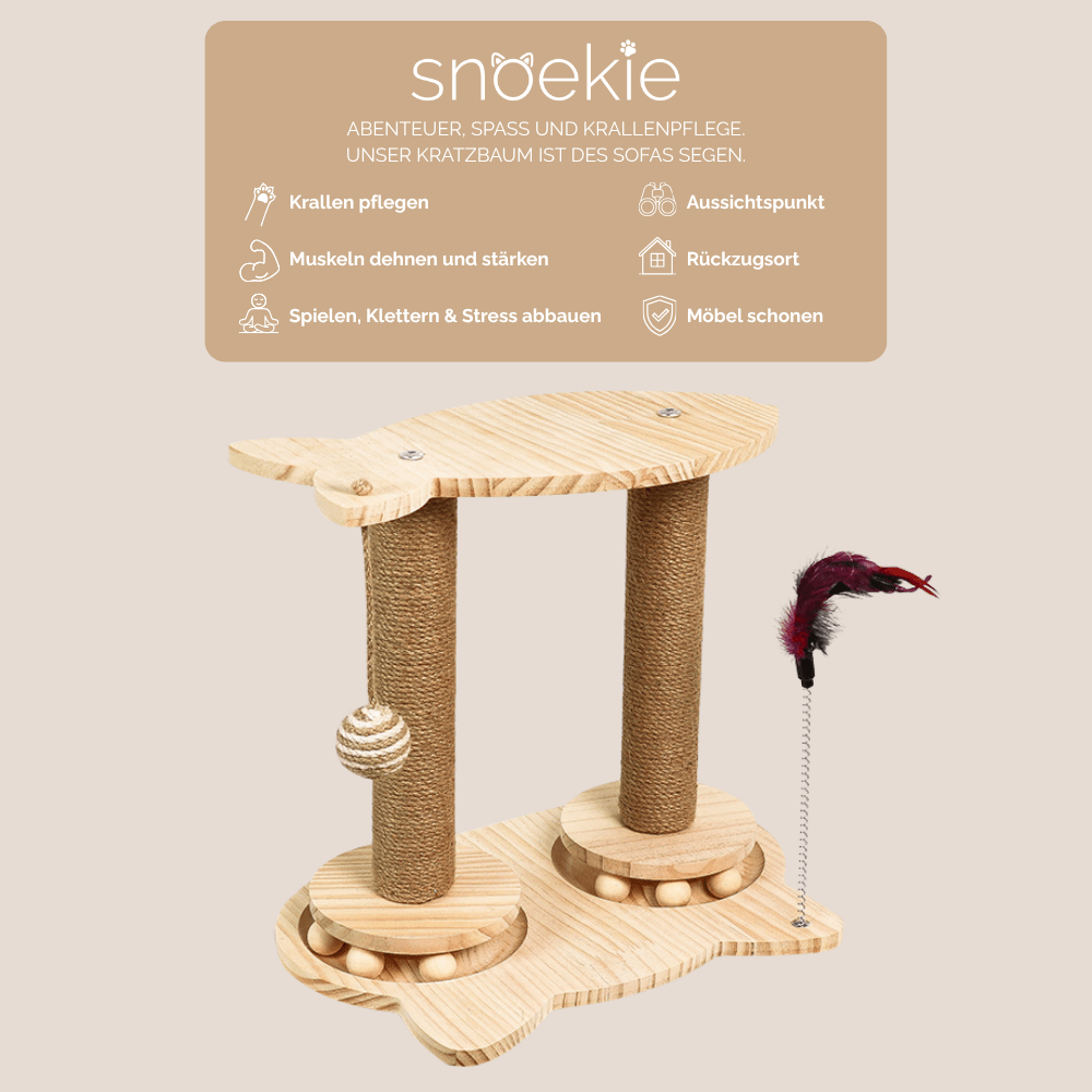 Cat Play And Scratch Station Made Of Pine Wood With Fish Top Plate And Balls