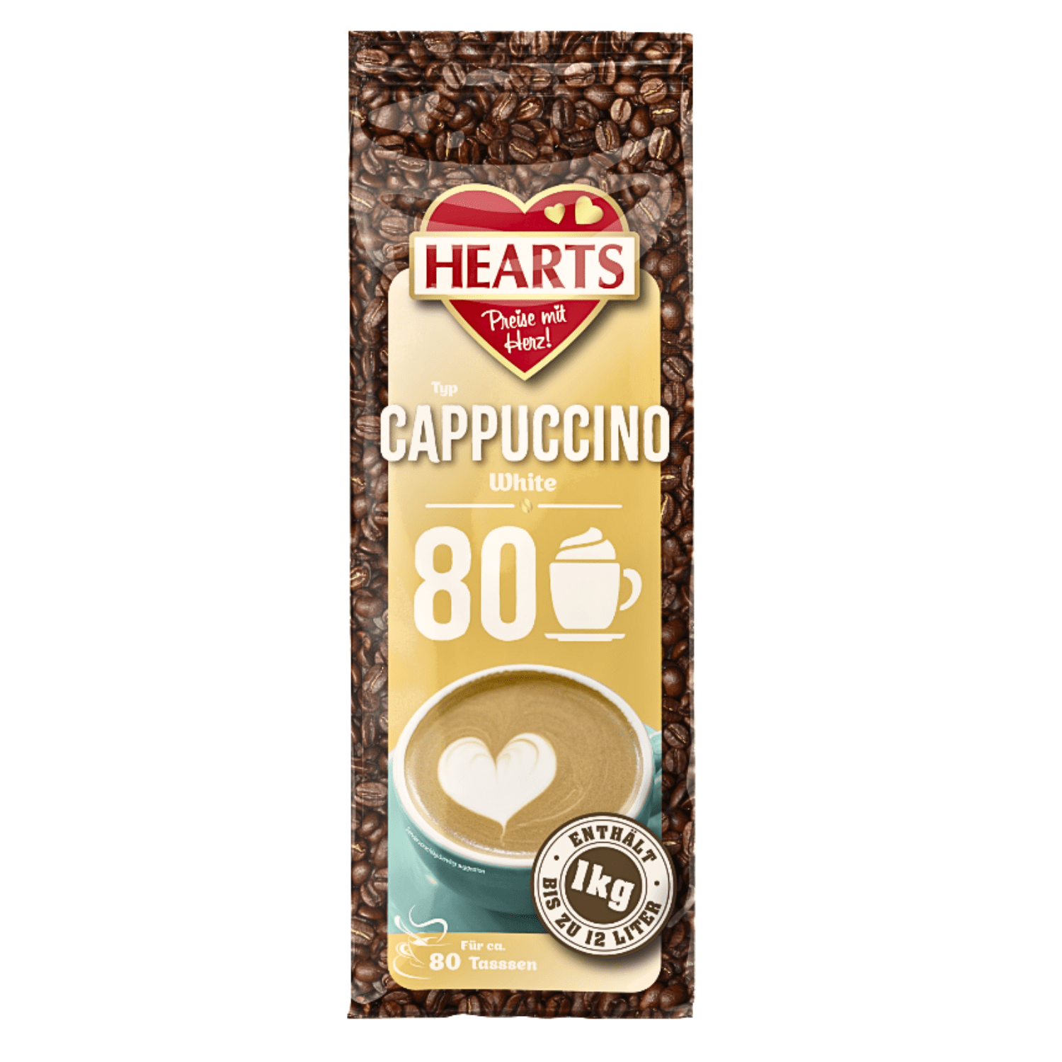 Hearts Cappuccino White 1kg - Approx. 80 Servings Per Bag, Extra Milky & Creamy