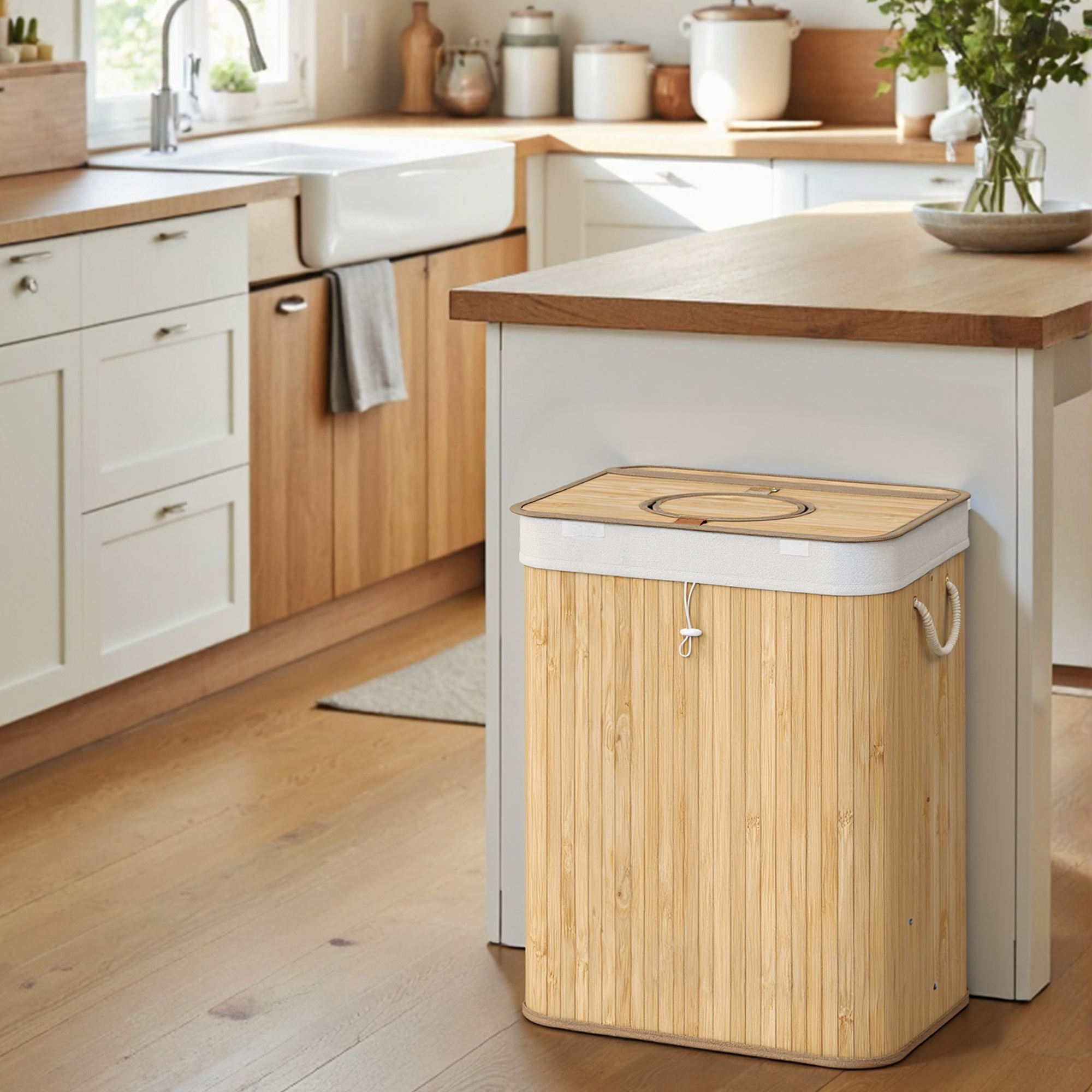Container For Empty Bottles, 95 , Bottle Container, Recycling Container, 40.5 X 40.5 X 61 Cm, Suitable For Kitchens, With Integrated Handles, Perforated Inner Bag With Lid, .