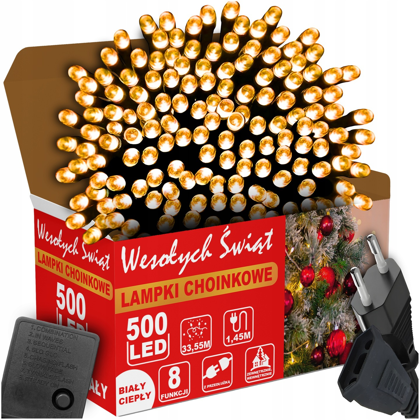 TEMU Christmas White Warm 500 Led 8 Outdoor/indoor Christmas Tree Lights, Long Christmas Tree Lights, Light Curtain, Christmas