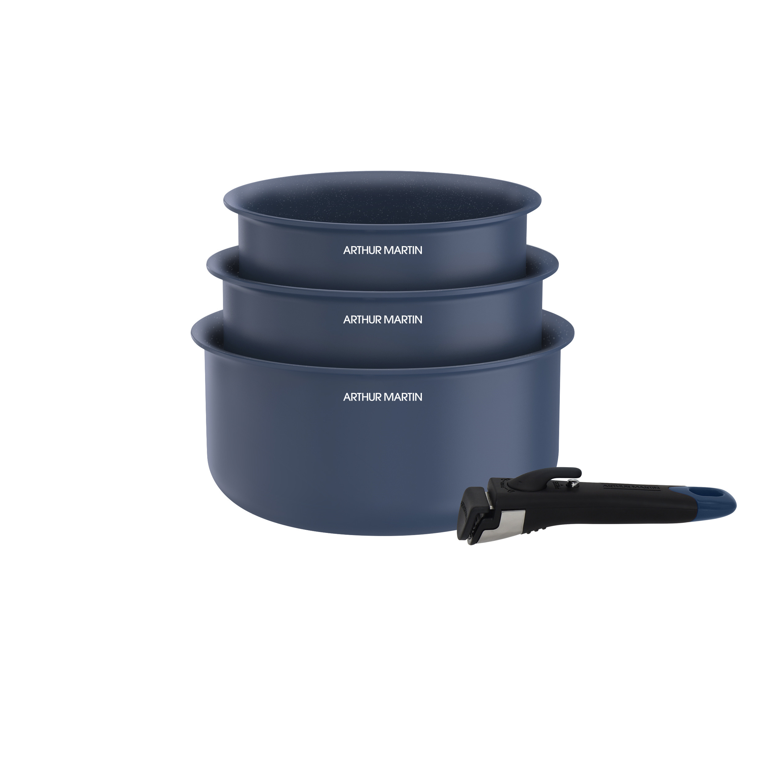 Image of Set Of 3 Removable Handle Saucepans 16-18 Cm, Blue, Martin Am0320