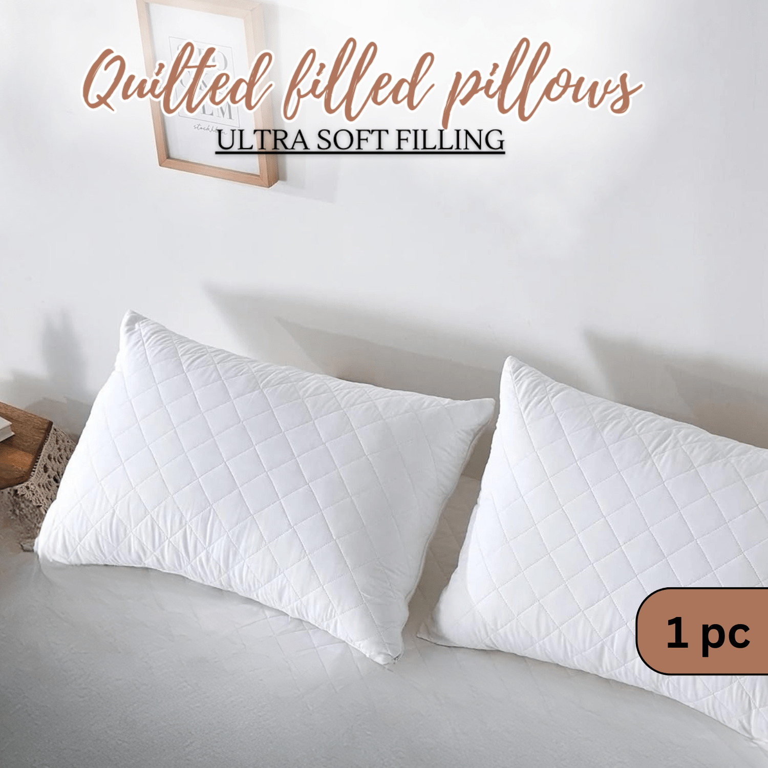 TEMU 1pc Quality Quilted Filled Pillow – Breathable Bounce Back Cushion With Zipper Closure, Washable Bed Pillow For Decor