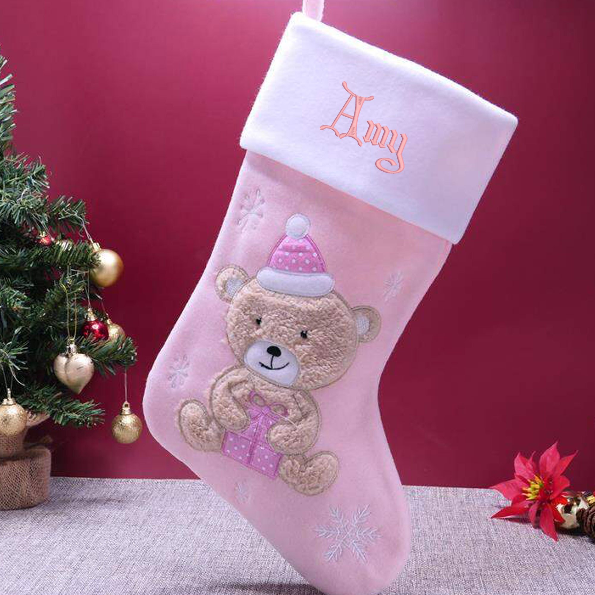 Personalised Baby's 1st Christmas Bear Stocking with Name Embroidery
