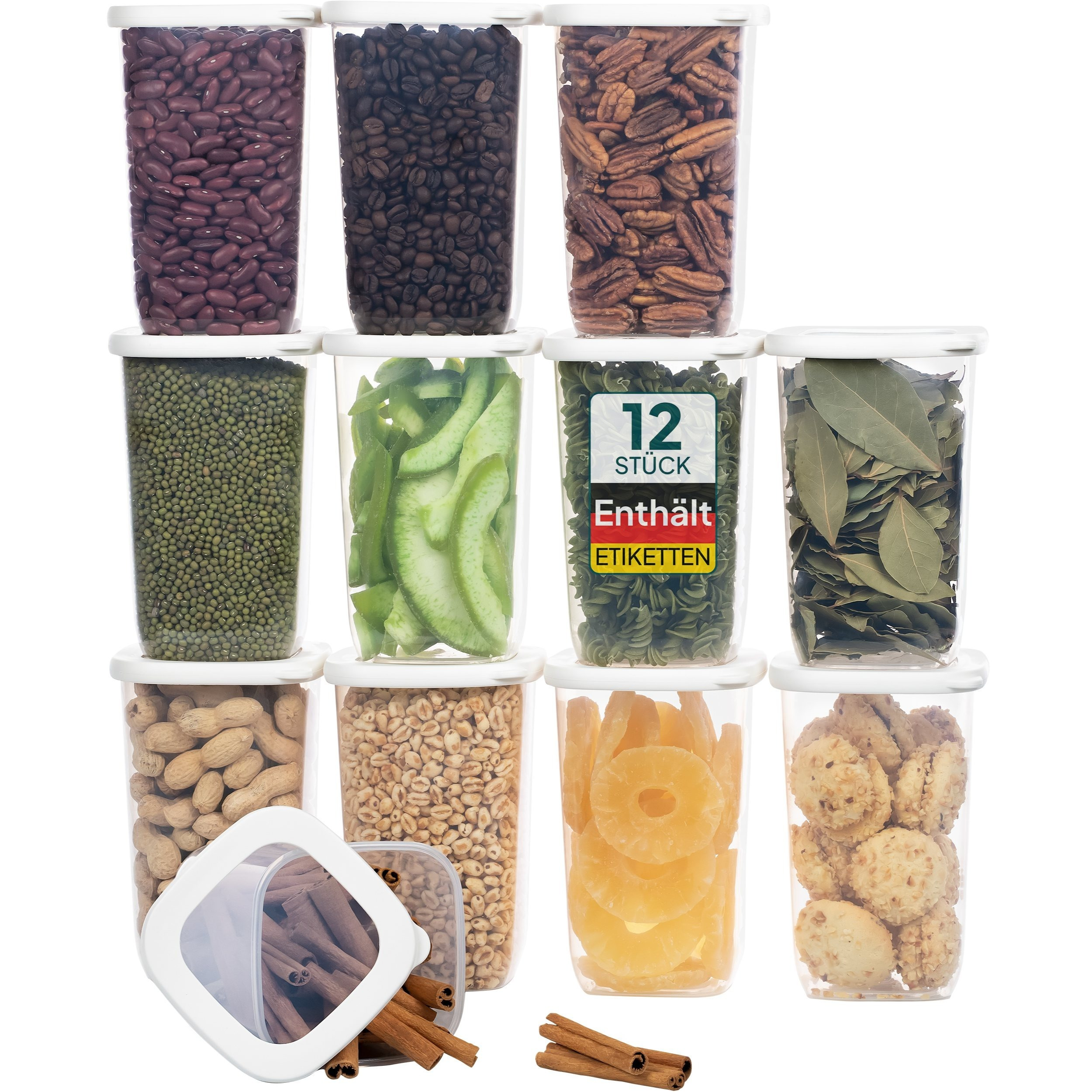 Airtight Storage Containers With Lids, 12-piece Set - Kitchen Food Storage Containers | Airtight Storage Box Set Includes 80 Labels | Bpa-free & Dishwasher-safe Storage Containers - 12x1200ml