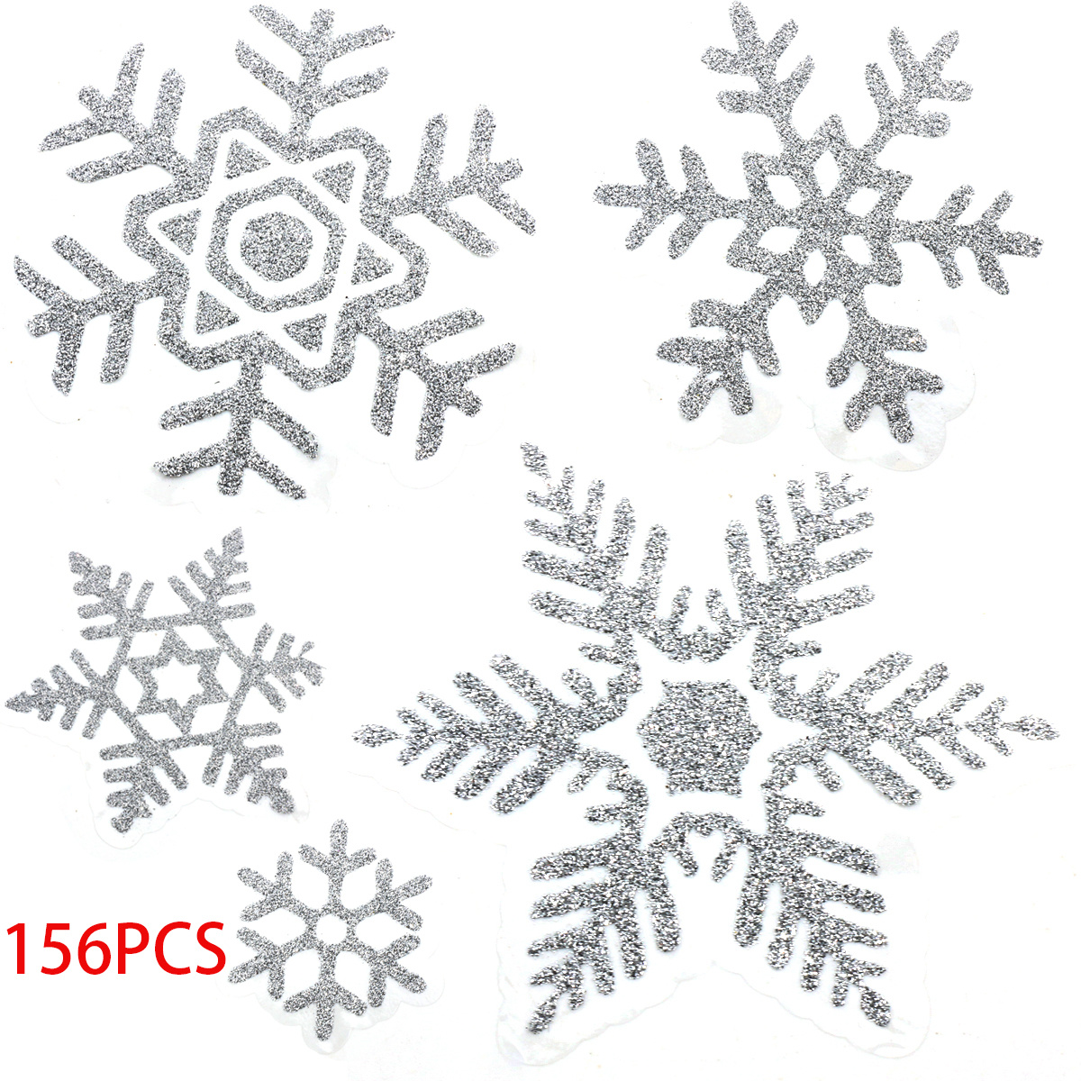 TEMU 156pcs Glitter Christmas Glitter Snowflake Window Sticker, Electrostatic Wall Sticker Snowflake For Door Glass Decor Decals, New Year Wallpaper
