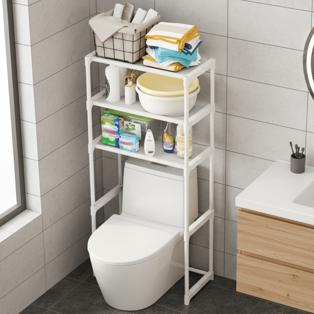 TEMU Estantería de almacenamiento para inodoro de 3 capas, ajustable y ahorra , compatible con la mayoría de inodoros - Ideal para guardar utensilios