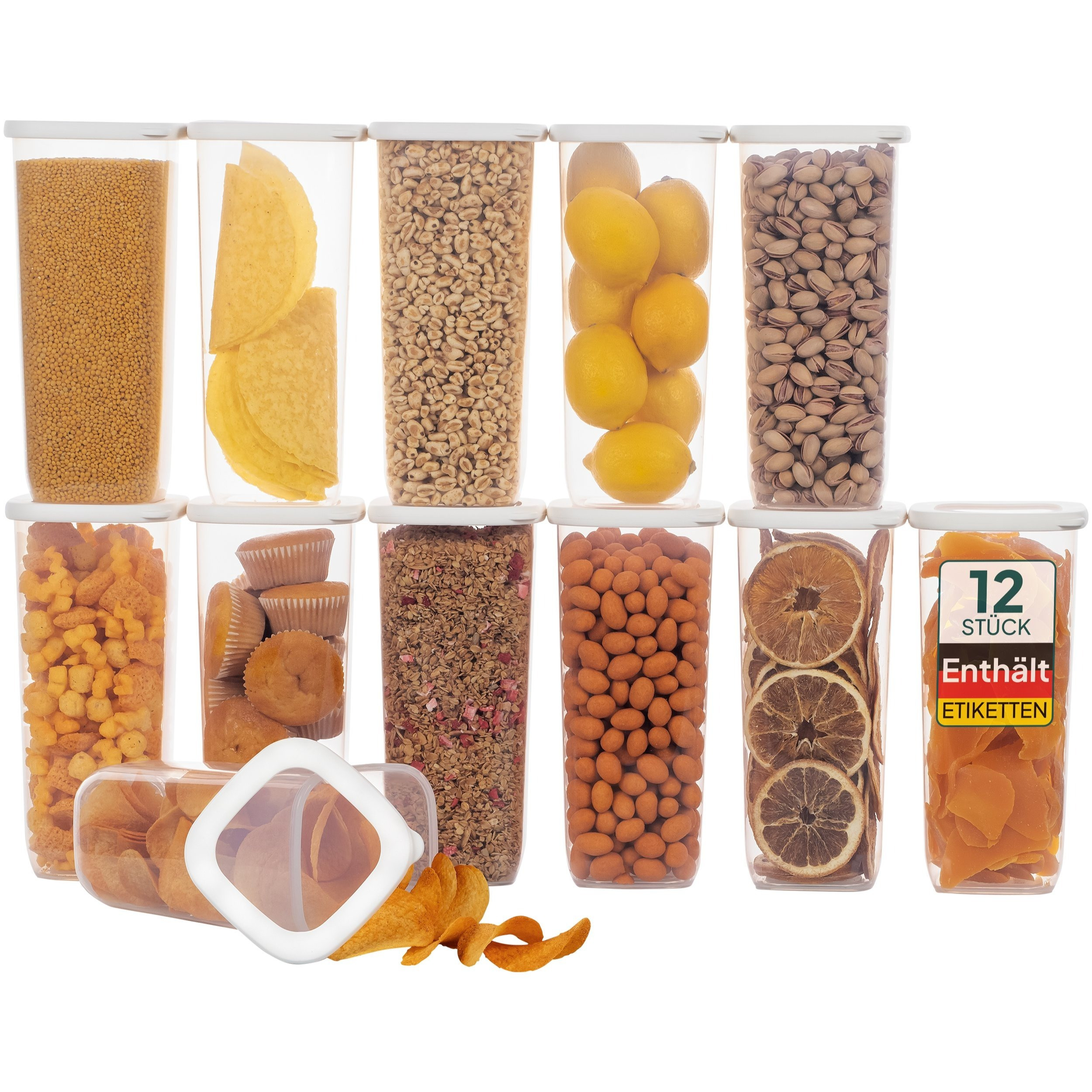 Image of Come With Airtight Lid 12pcs Set - Containers For Kitchen, Food Storage | Airtight Storage Box Set . 80 Labels | Storage Containers Bpa-free & Dishwasher-safe - 12x1750ml