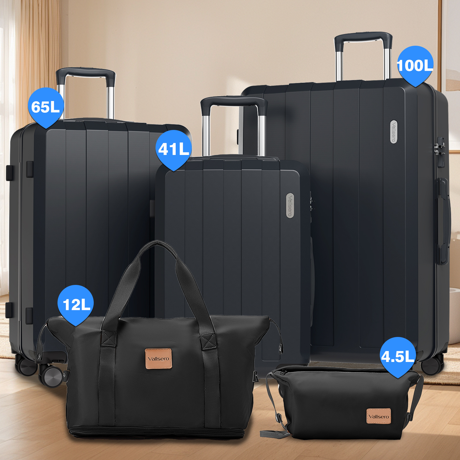 5-piece Luggage Set, Business & With , 360° Wheels