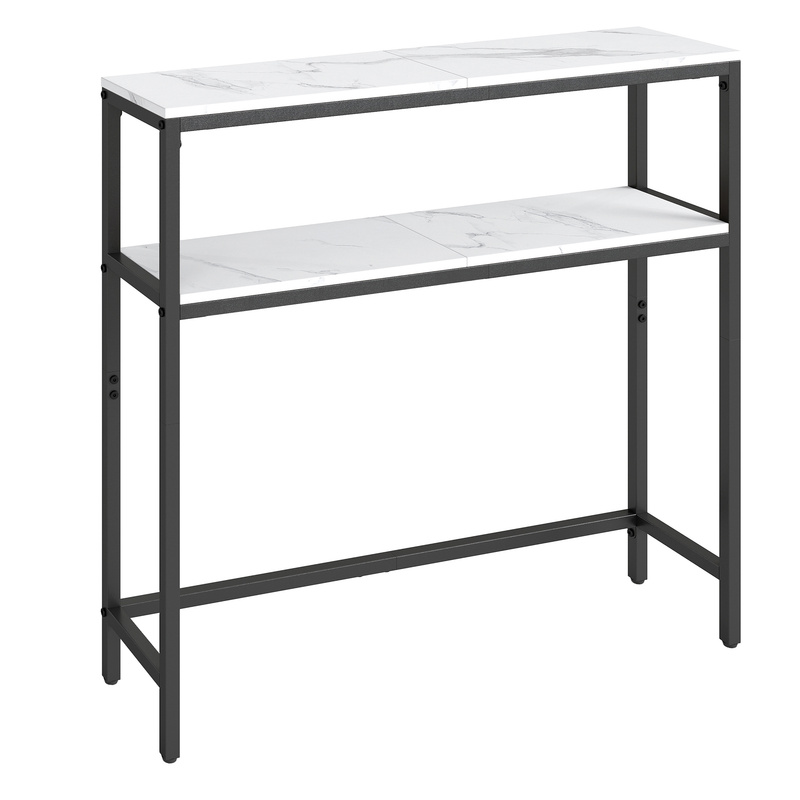 TEMU Console Table, 2-tier Sofa Table, 20 X 80 X 80 Cm, Narrow Entryway Table, For Living Room, Bedroom, White And Black