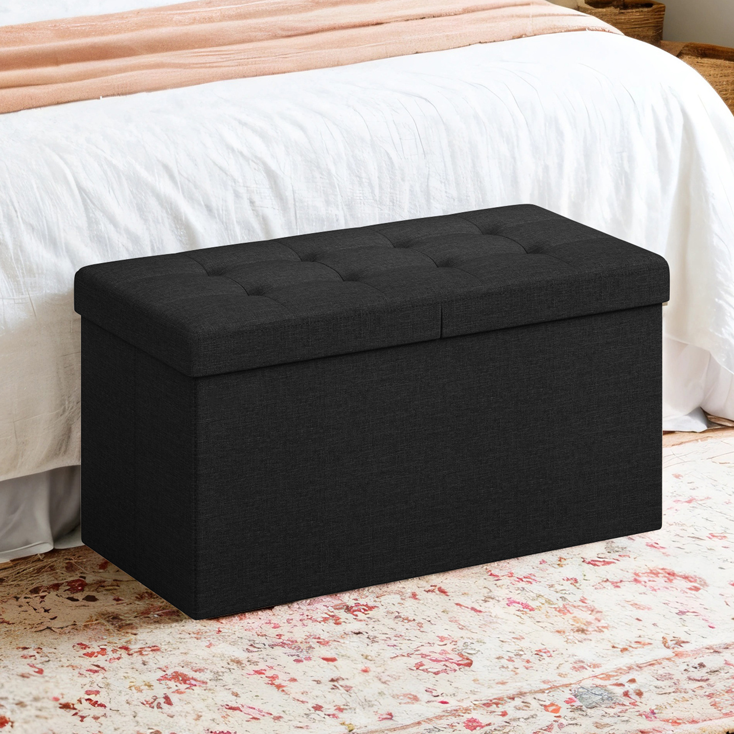 Image of Folding Storage Bench With Seat, Collapsible Storage Chest, Organizer Box, 38 X 76 X 38 Cm, Folding Lid, Supports Up To 300 Kg