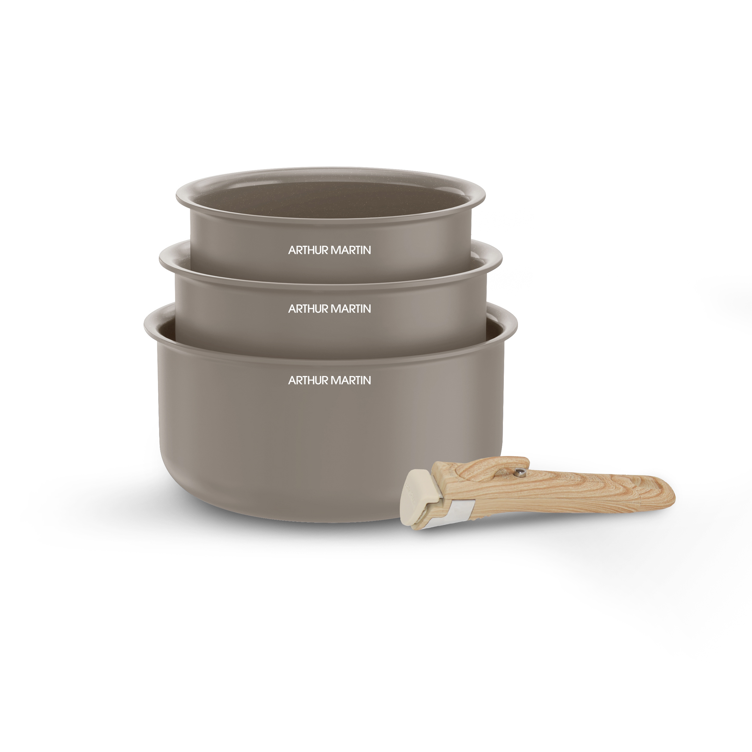 Set Of 3 Saucepans 16-18 Cm With Removable Handle, Taupe, Martin Am1122
