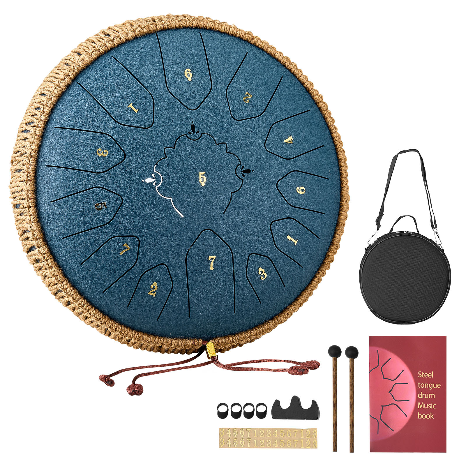 Image of Vevor Steel Tongue Drum, 12 In 13 Notes Rain Drum For Outside Garden, C Major Musical Drums With Music Book & , Percussion Instrument For Meditation Yoga Beginner Musical Education, Navy Blue