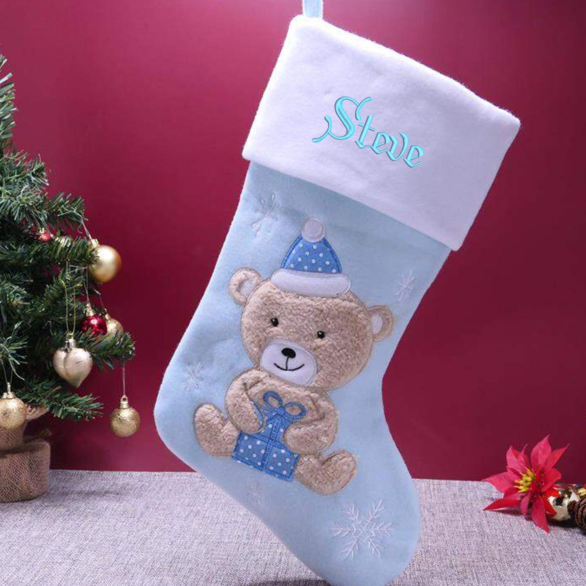 Personalised Baby's 1st Christmas Bear Stocking with Name Embroidery