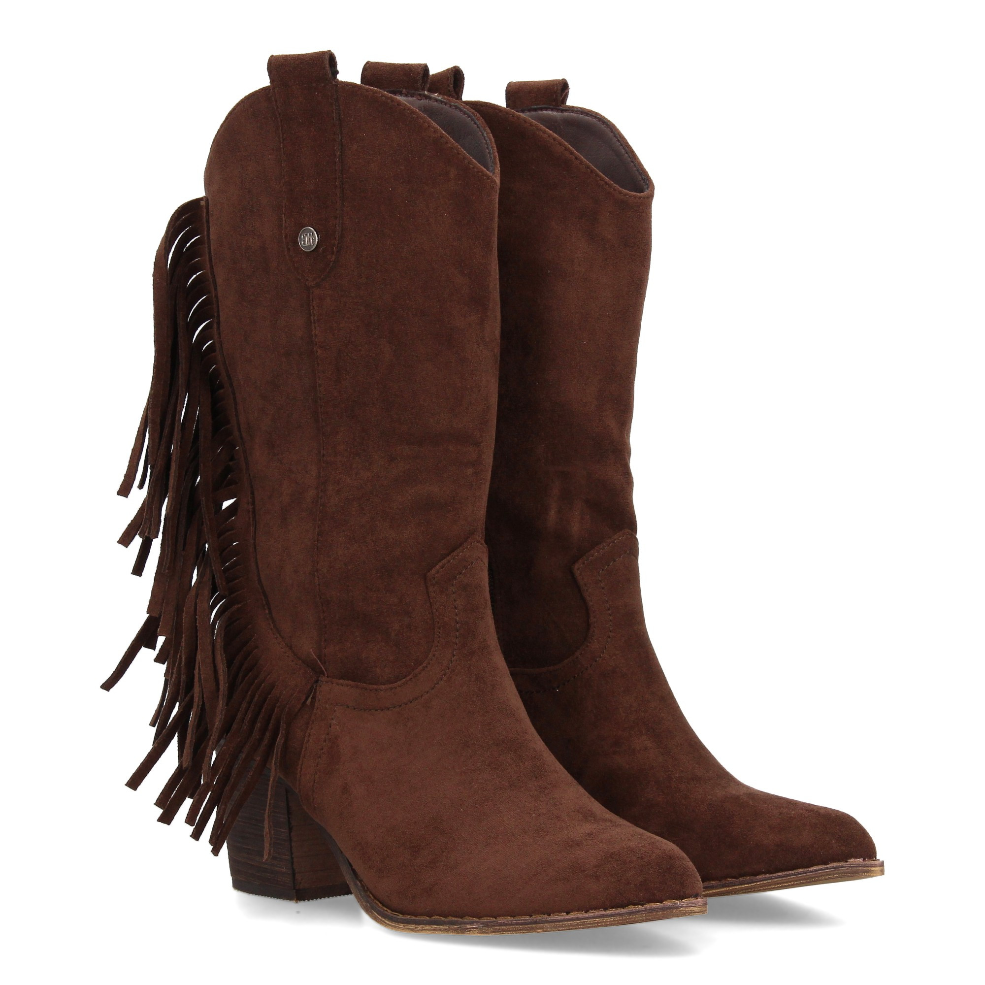 Image of Mid-calf Cowboy Boot With Lateral Fringe Detail. Wide Medium-height Heel And Pull Tabs. Lateral Zipper Closure Ideal For Autumn-winter Season.