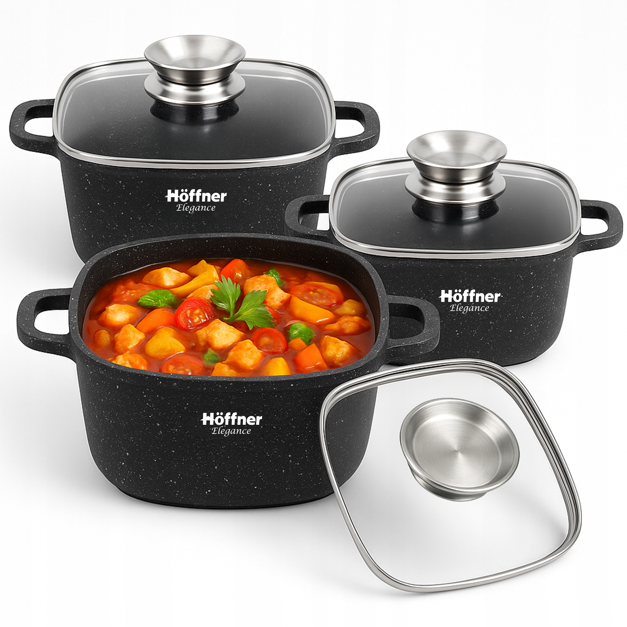 TEMU Set Of 6 Marble Kitchen Pots | Cooking Pot Set | Pots | Induction Gas | Kitchen Pot | Marble Coating | Lids | Baking Tray Set | Baking Tray |
