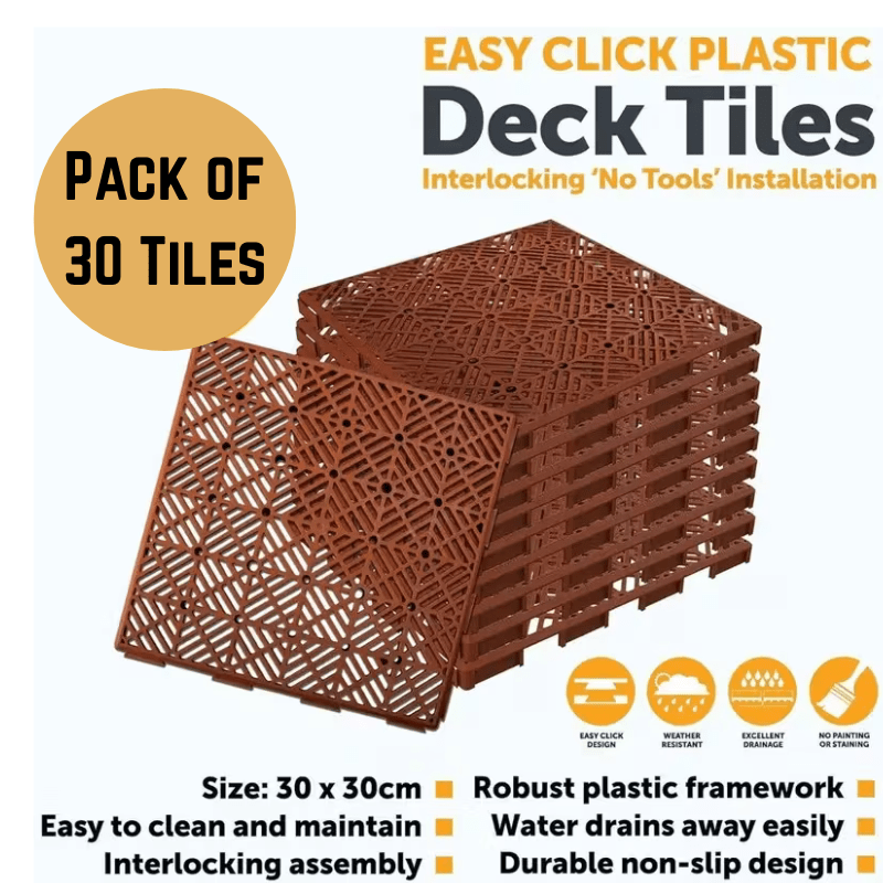 TEMU 30 X 30 Cm Each - Pack Of 30 Garden Plastic Tiles – Weatherproof, Interlocking Plastic Decking Slabs, Non-slip Design, 30l X 30w Cm For Walkway
