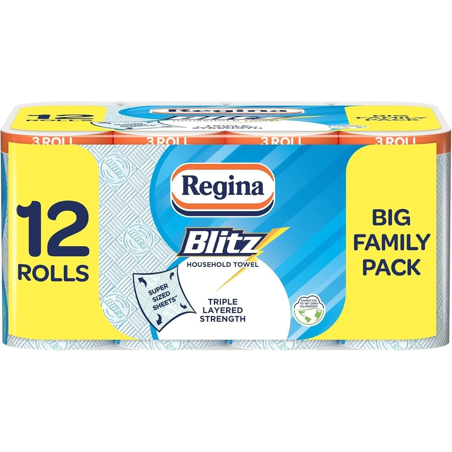 TEMU Regina Blitz Household Towels 12-roll – 3-ply, 70 Sheets Per Roll, Large Sheet Kitchen Roll, Paper Packaging