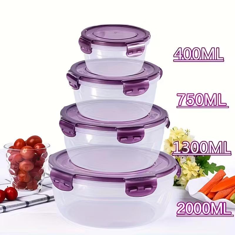 TEMU 8pcs Set (4 Containers + 4 Lids) Of Purple And Green Transparent Food Storage Containers. Kitchen Organizers, Vegetable And Fruit Freshness