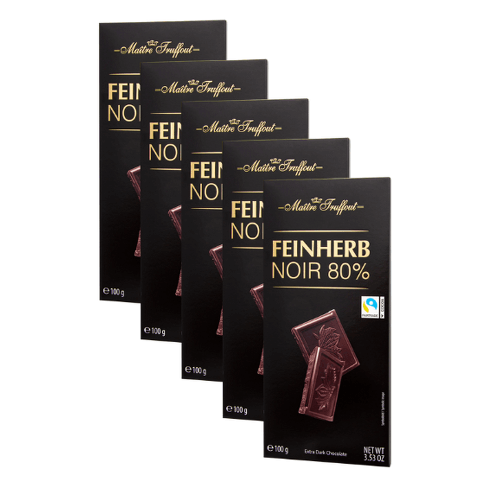 Maître Truffout Extra Dark Chocolate 80% – Premium Bitter Chocolate – 5×100 G Bulk Pack – Intense Cocoa Flavor